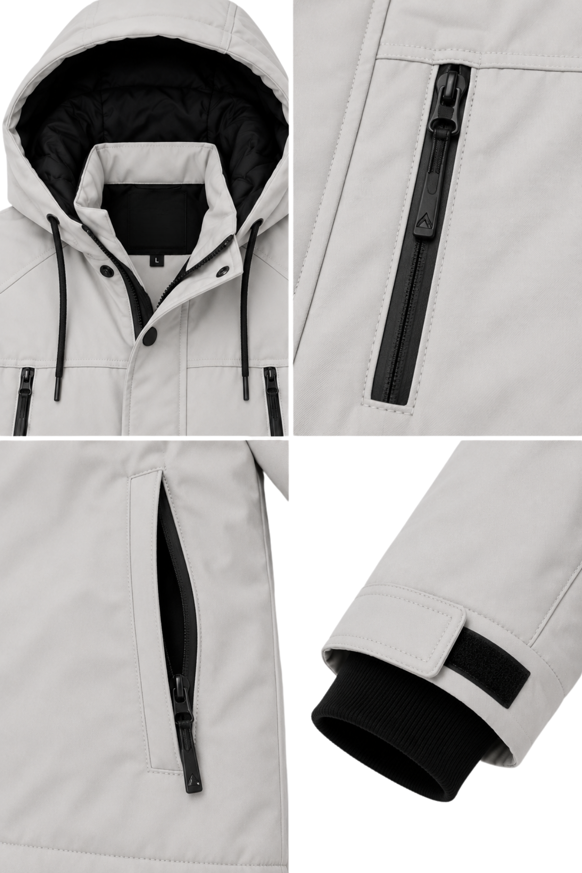 Erkek Beyaz Softshell Mont Kapüşonlu Kışlık Suya Dayanıklı Fermuarlı Cepli Outdoor Mont
