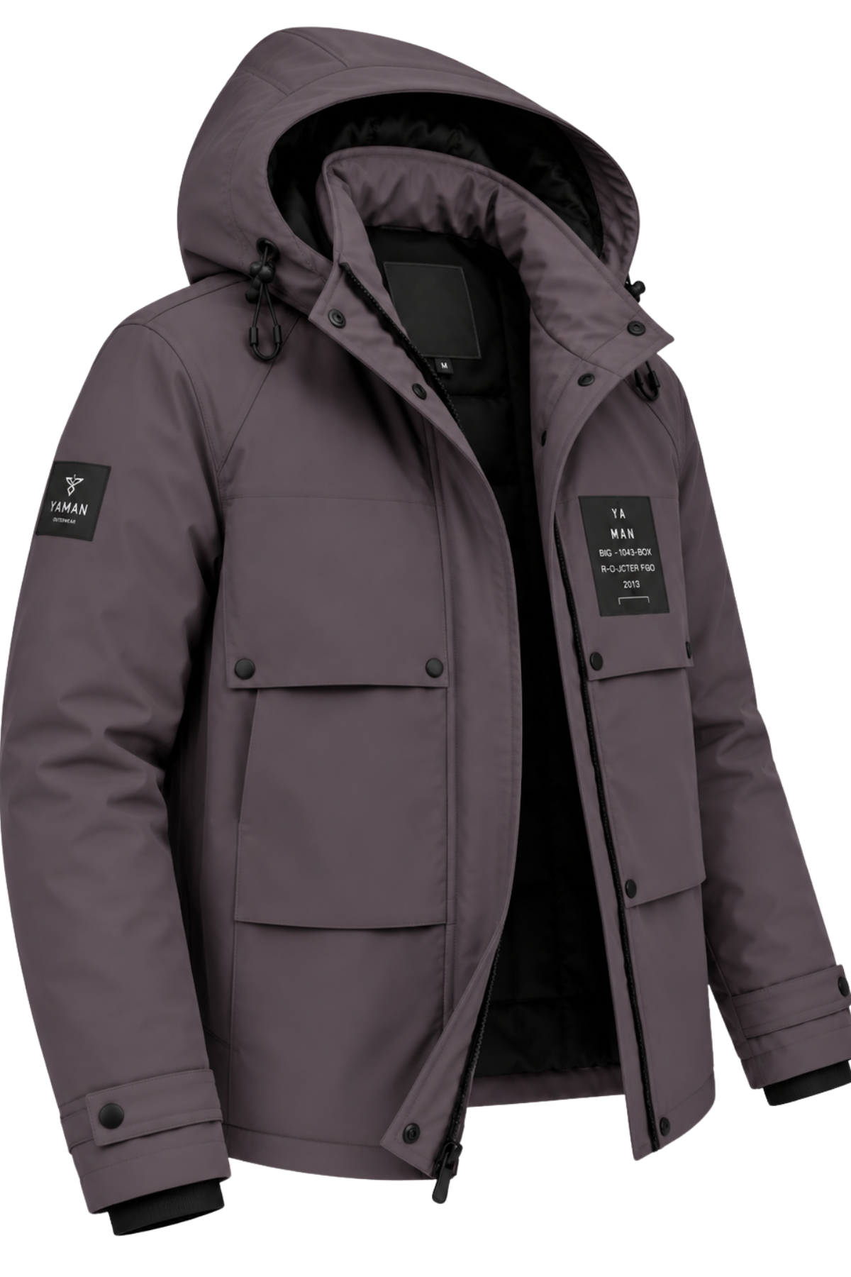 Erkek Gri Kapüşonlu Kışlık Mont Suya Dayanıklı Çok Cepli Outdoor Mont&Kaban