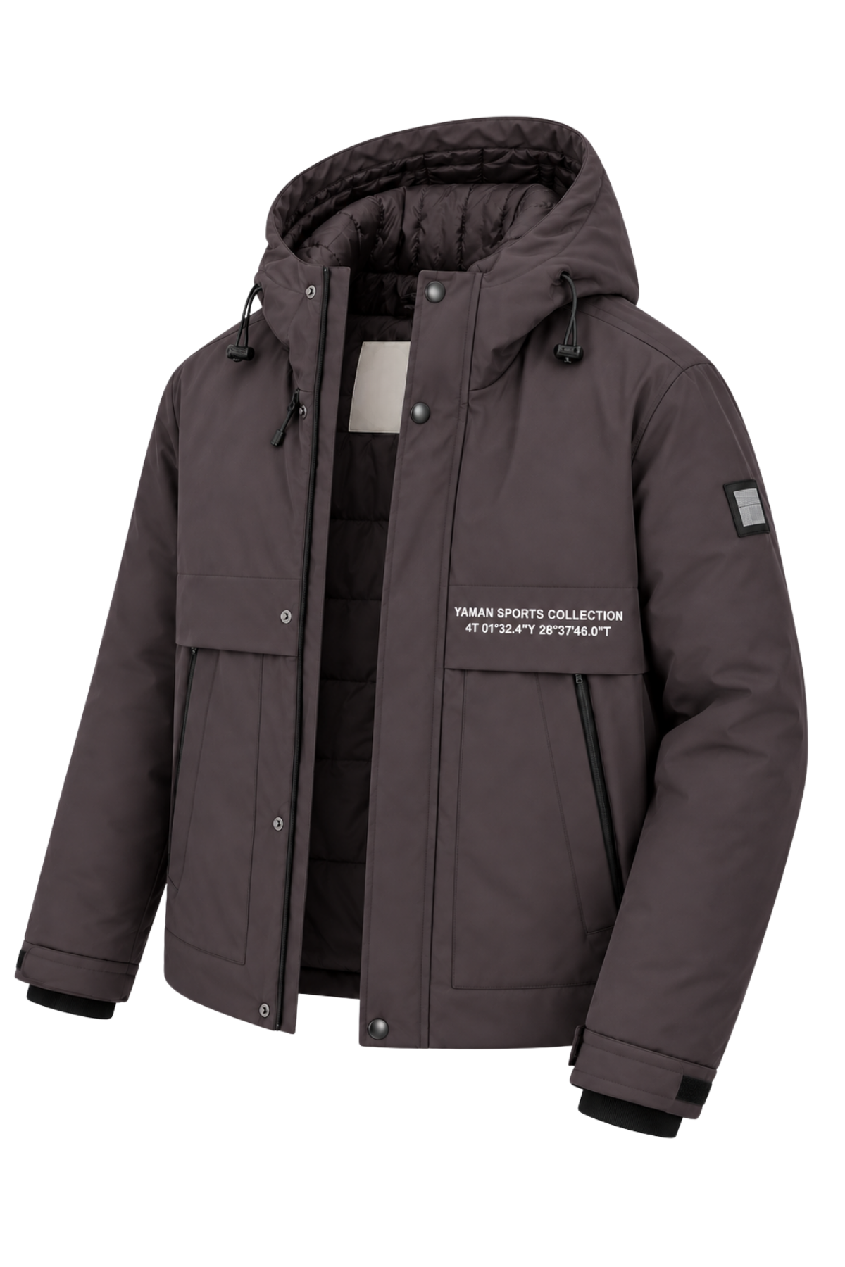 Erkek Gri Kapüşonlu Kışlık Mont Suya Dayanıklı Fermuarlı Çıtçıtlı Cepli Outdoor Mont