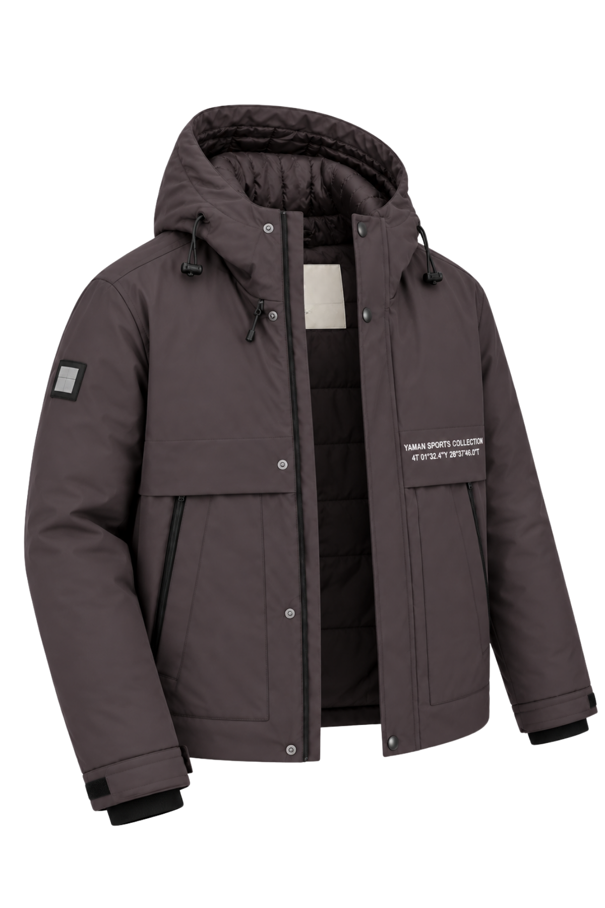 Erkek Gri Kapüşonlu Kışlık Mont Suya Dayanıklı Fermuarlı Çıtçıtlı Cepli Outdoor Mont