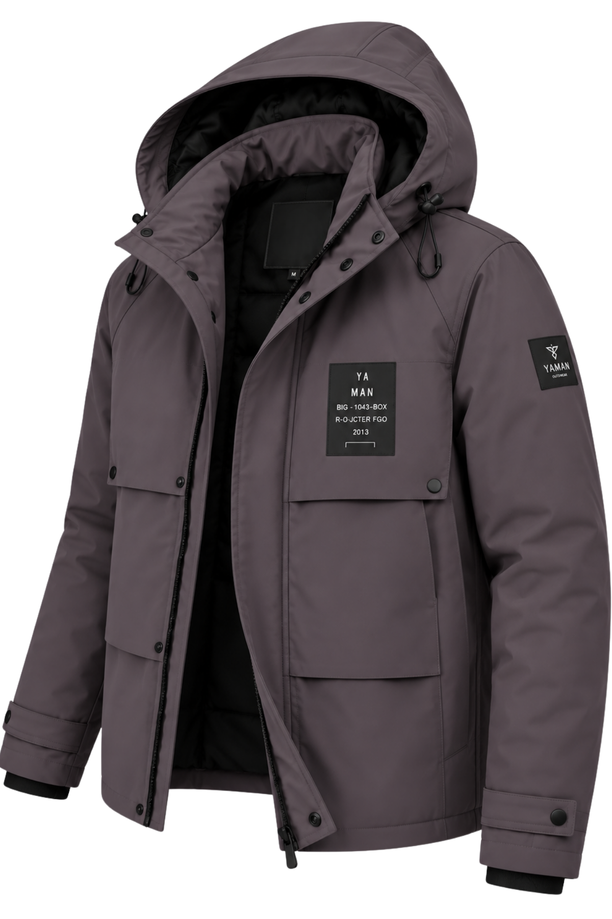 Erkek Gri Kapüşonlu Kışlık Mont Suya Dayanıklı Çok Cepli Outdoor Mont&Kaban