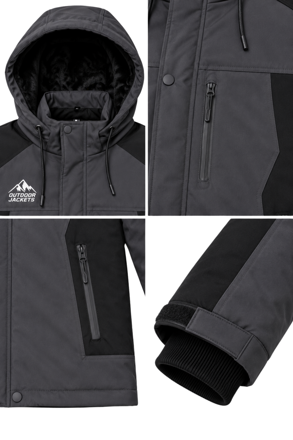 Erkek Gri Softshell Mont Kapüşonlu Kışlık Suya Dayanıklı Fermuarlı Cepli Outdoor Mont