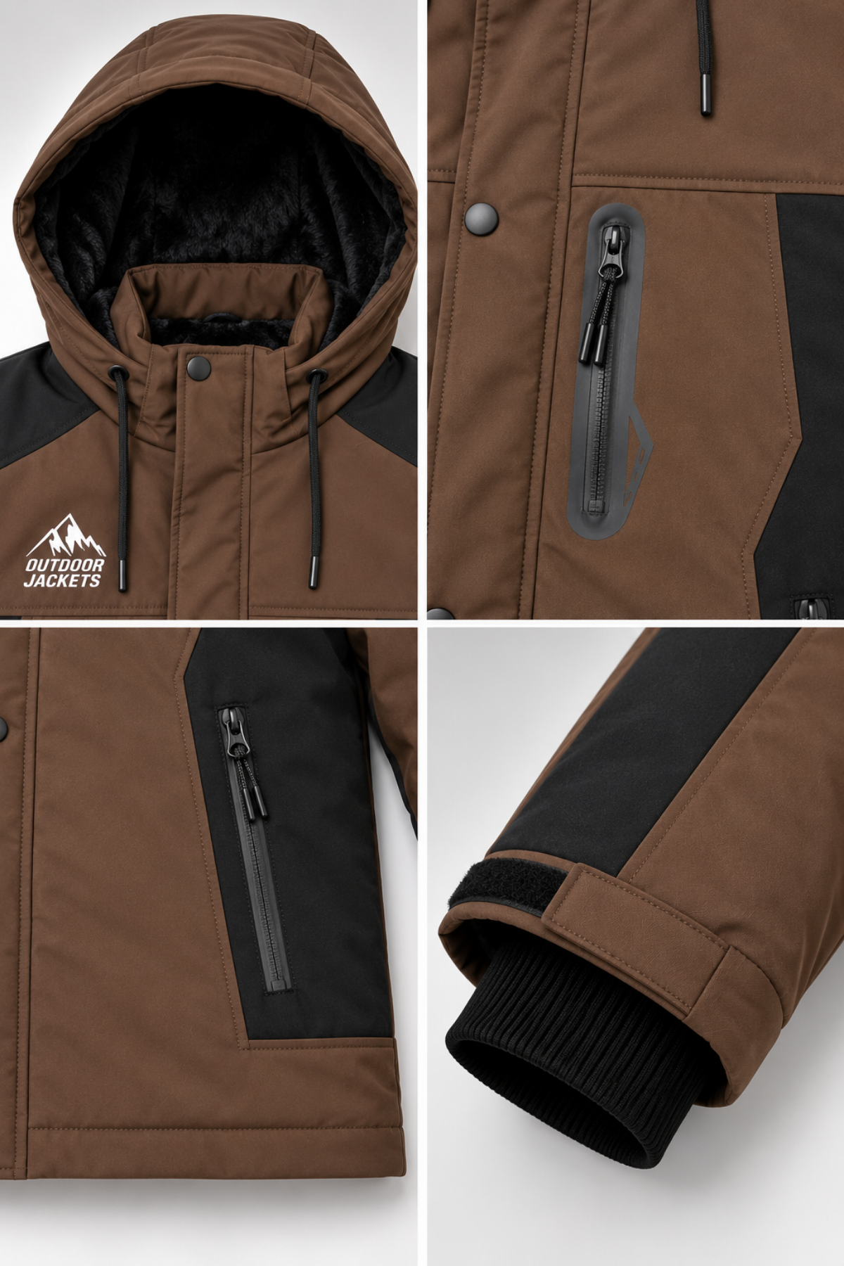 Erkek Kahverengi Softshell Mont Kapüşonlu Kışlık Suya Dayanıklı Fermuarlı Cepli Outdoor Mont