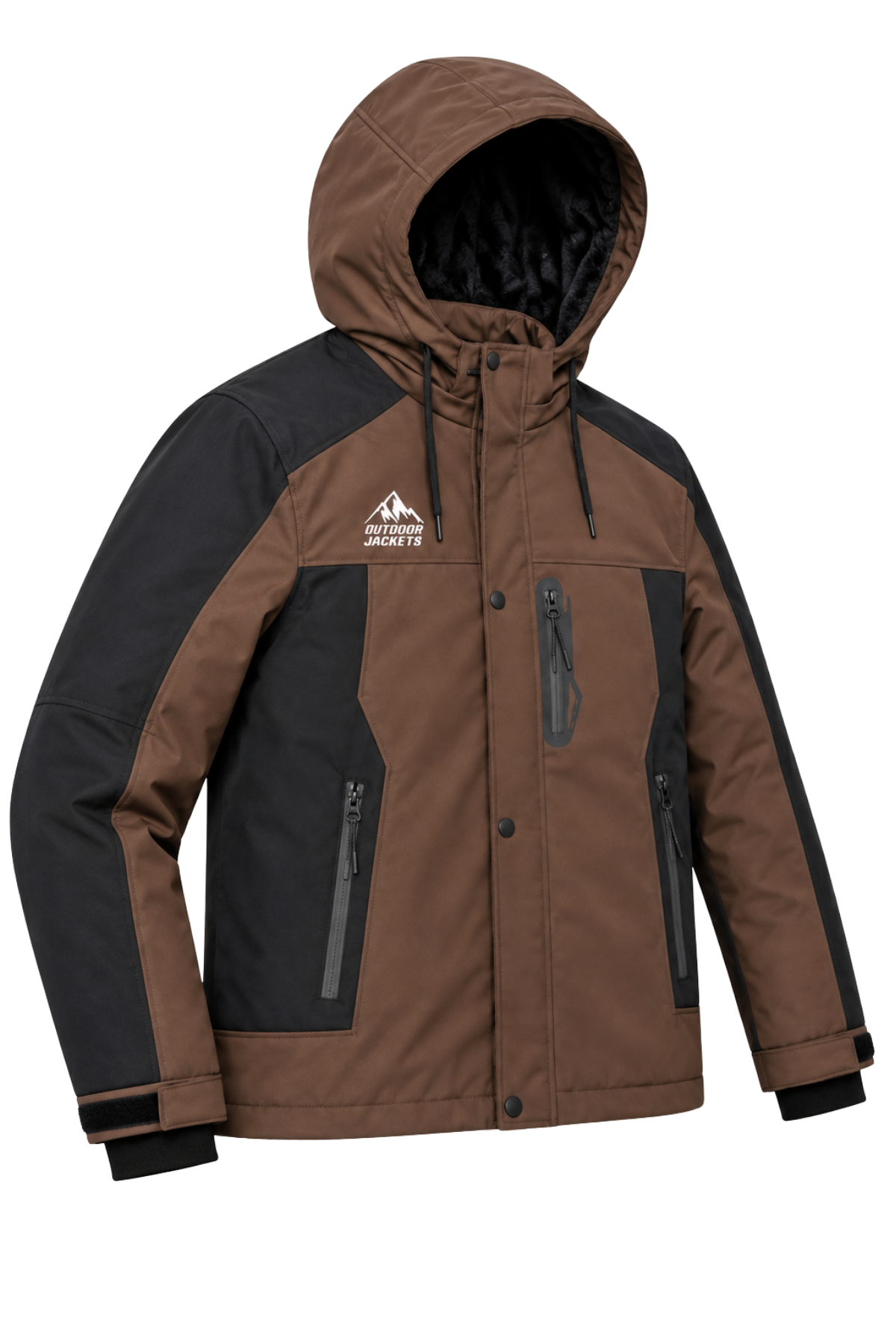 Erkek Kahverengi Softshell Mont Kapüşonlu Kışlık Suya Dayanıklı Fermuarlı Cepli Outdoor Mont