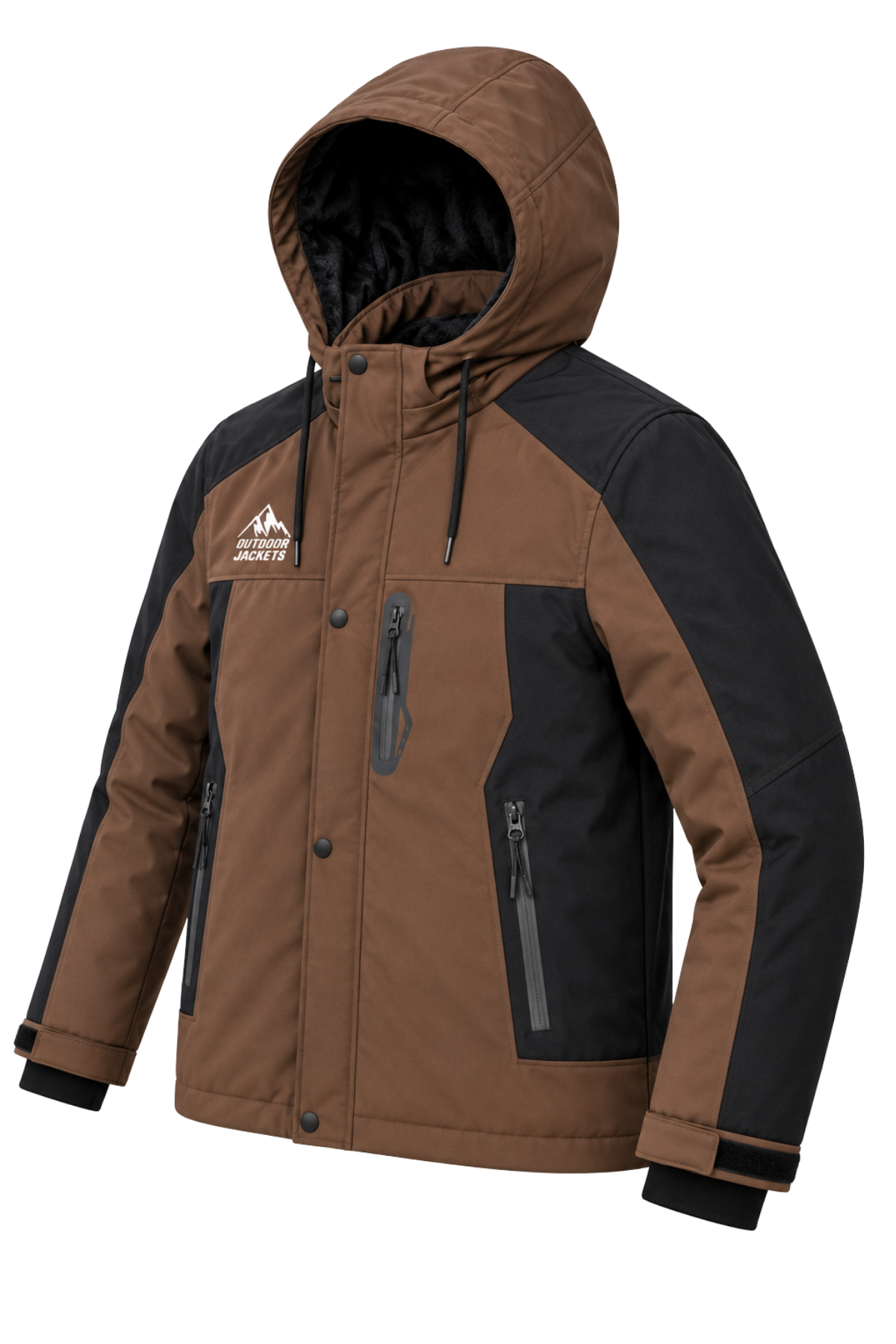 Erkek Kahverengi Softshell Mont Kapüşonlu Kışlık Suya Dayanıklı Fermuarlı Cepli Outdoor Mont
