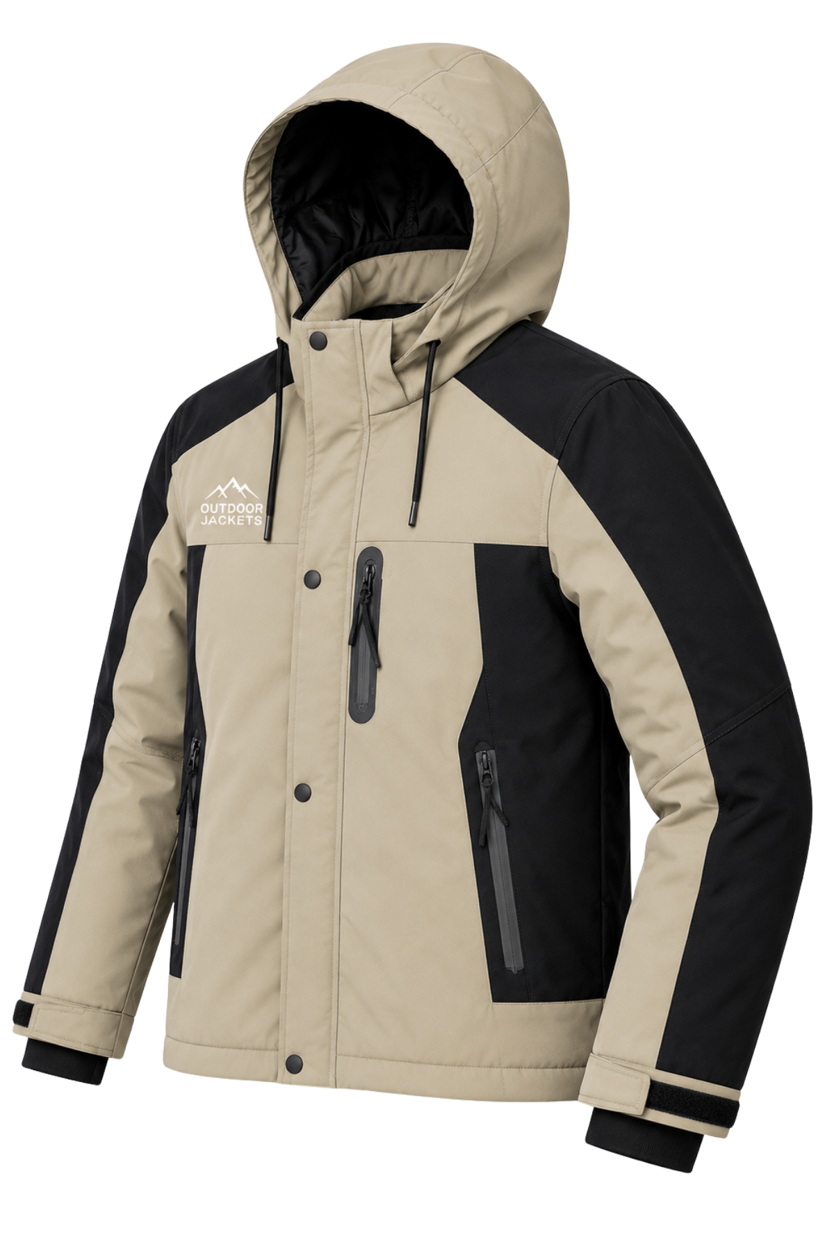 Erkek Krem Softshell Mont Kapüşonlu Kışlık Suya Dayanıklı Fermuarlı Cepli Outdoor Mont
