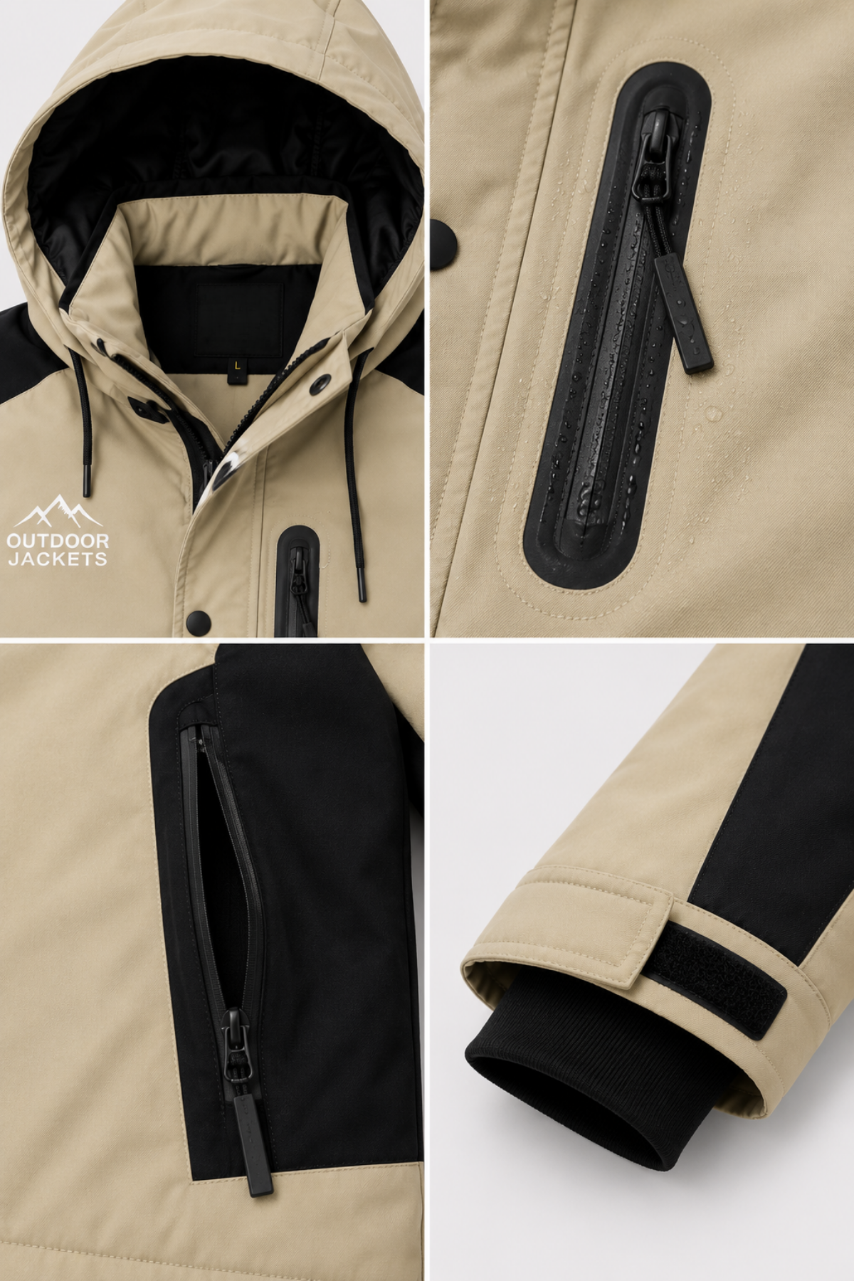 Erkek Krem Softshell Mont Kapüşonlu Kışlık Suya Dayanıklı Fermuarlı Cepli Outdoor Mont