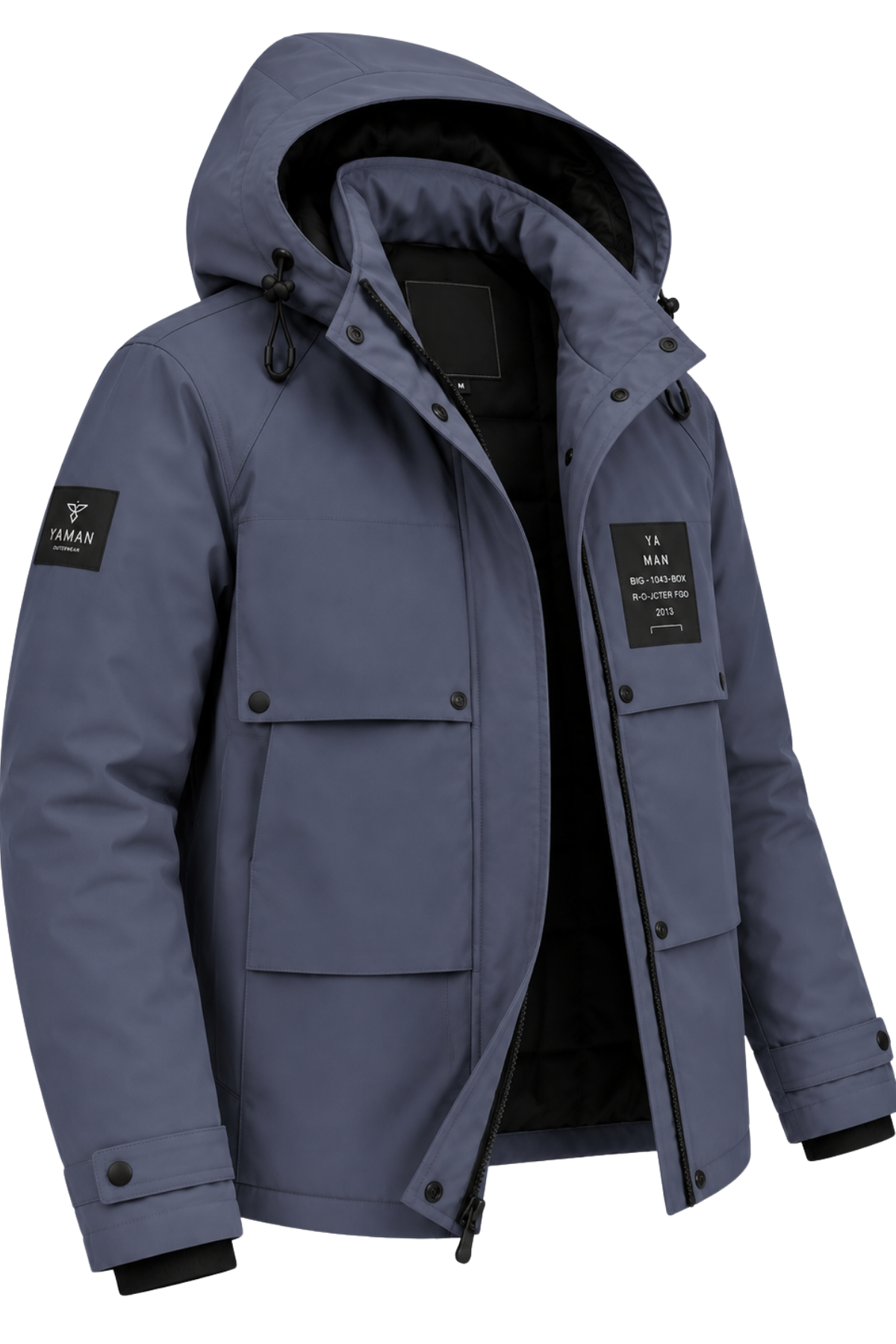 Erkek Lacivert Kapüşonlu Kışlık Mont Suya Dayanıklı Çok Cepli Outdoor Mont&Kaban