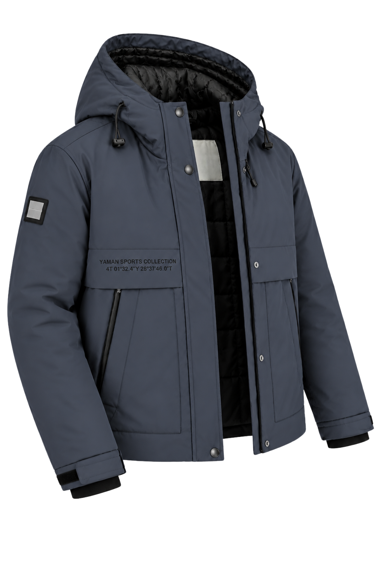 Erkek Lacivert Kapüşonlu Kışlık Mont Suya Dayanıklı Fermuarlı Çıtçıtlı Cepli Outdoor Mont