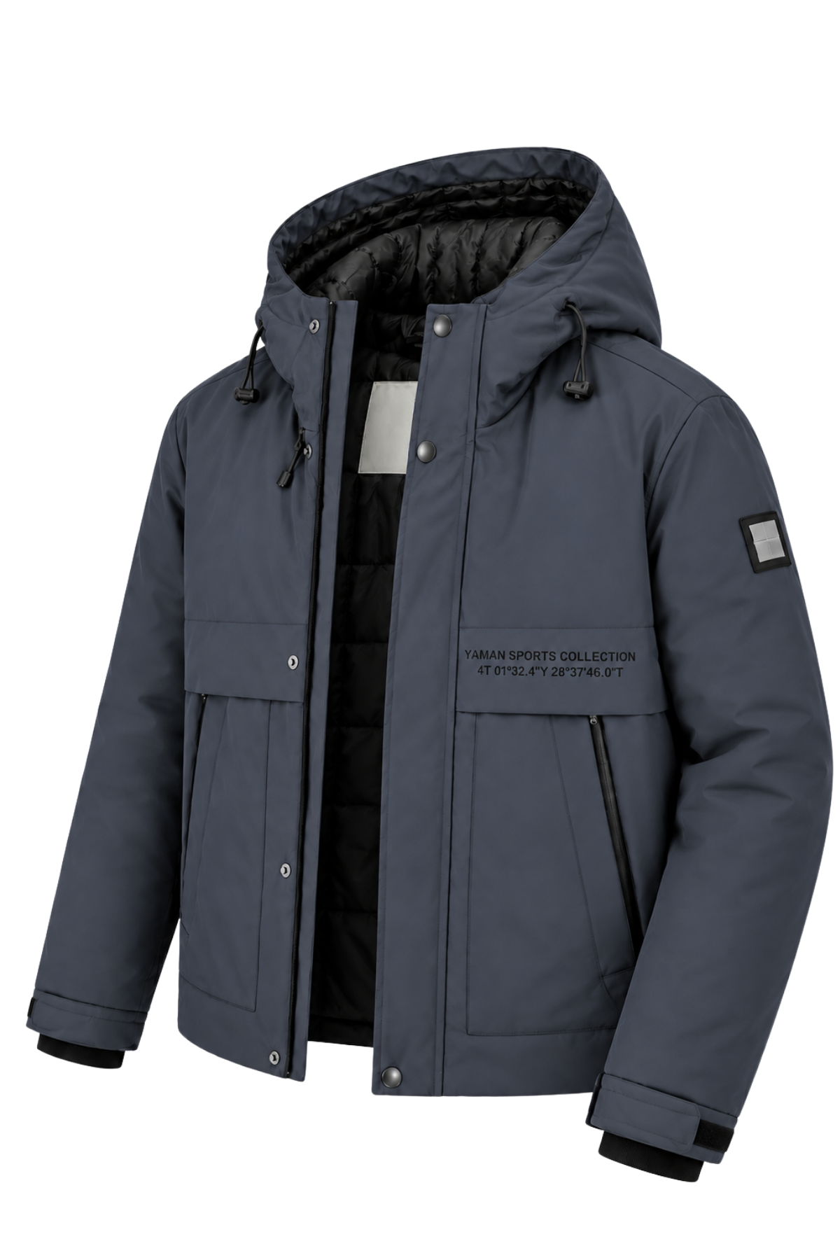 Erkek Lacivert Kapüşonlu Kışlık Mont Suya Dayanıklı Fermuarlı Çıtçıtlı Cepli Outdoor Mont