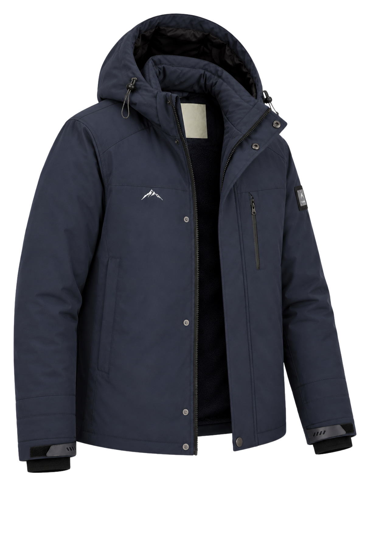 Erkek Lacivert Kapüşonlu Kışlık Softshell Suya Dayanıklı Fermuarlı Cepli Outdoor Mont