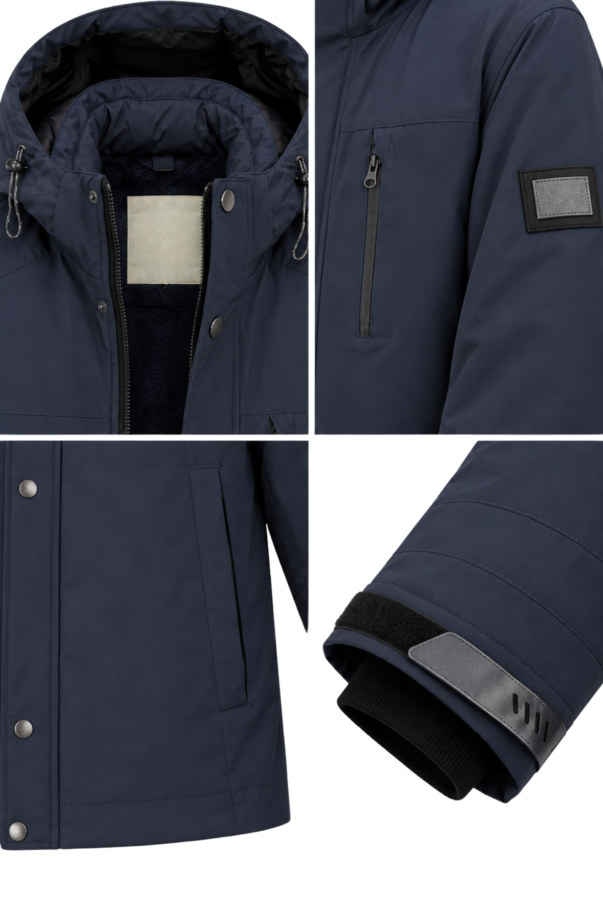 Erkek Lacivert Kapüşonlu Kışlık Softshell Suya Dayanıklı Fermuarlı Cepli Outdoor Mont