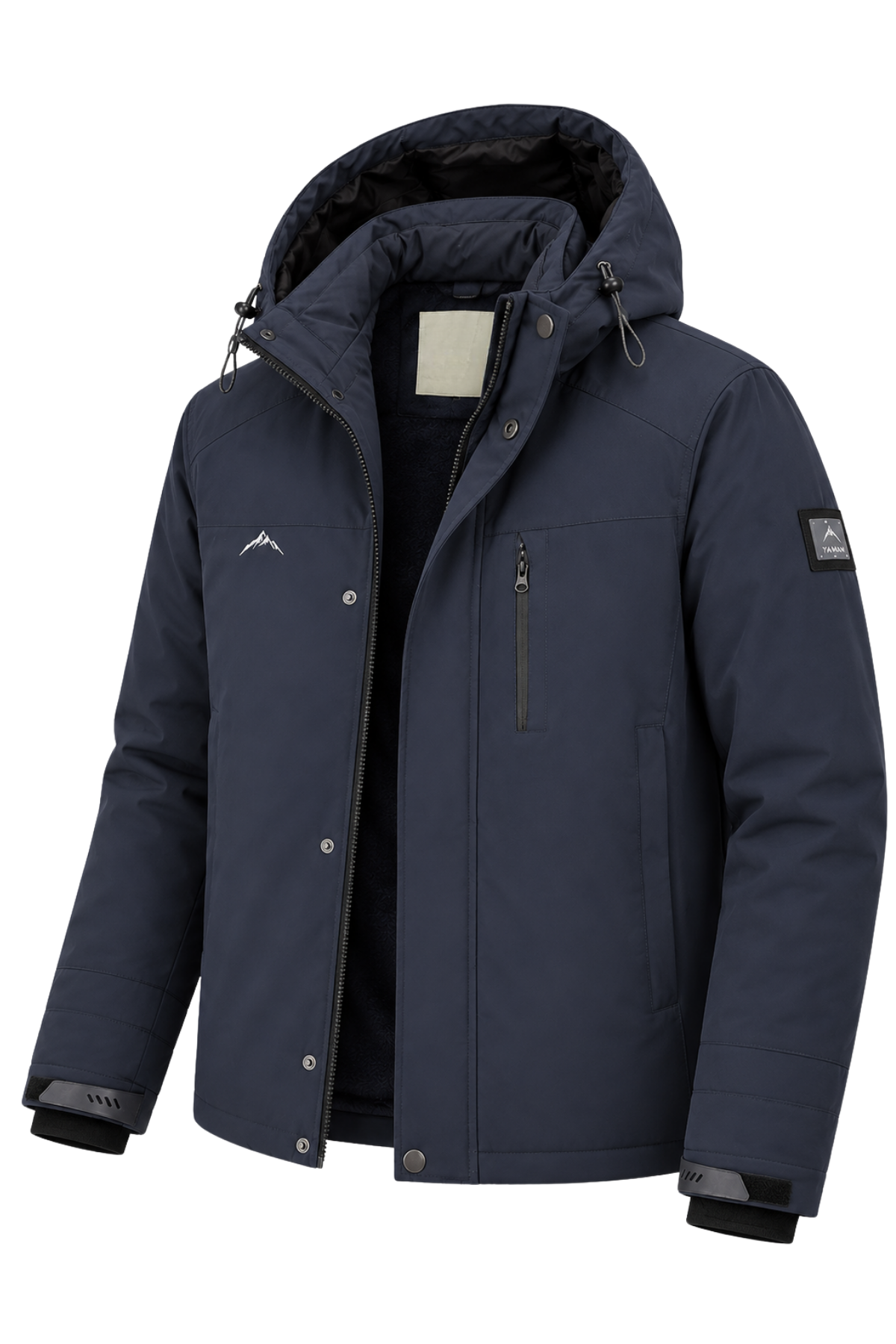 Erkek Lacivert Kapüşonlu Kışlık Softshell Suya Dayanıklı Fermuarlı Cepli Outdoor Mont