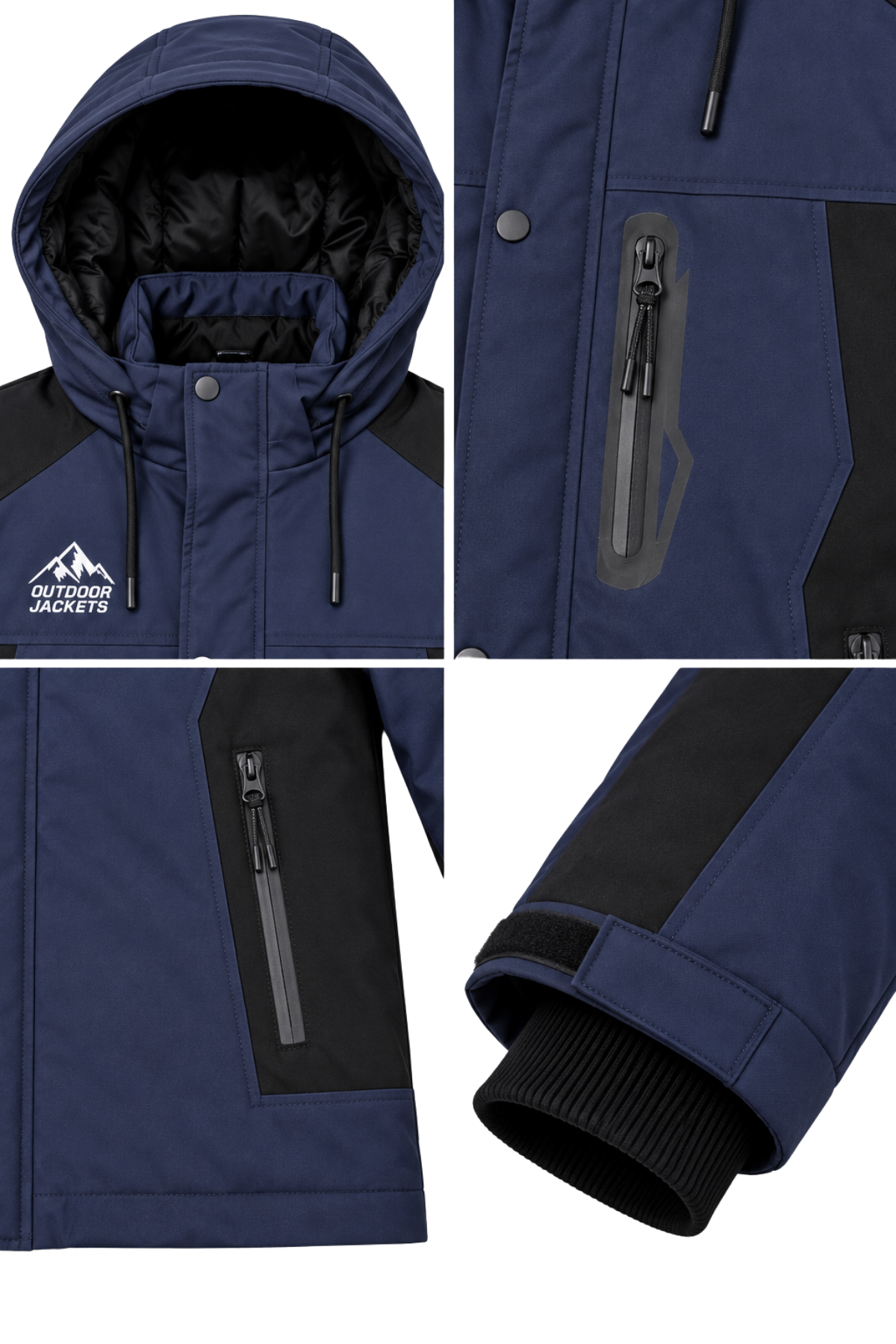 Erkek Lacivert Softshell Mont Kapüşonlu Kışlık Suya Dayanıklı Fermuarlı Cepli Outdoor Mont