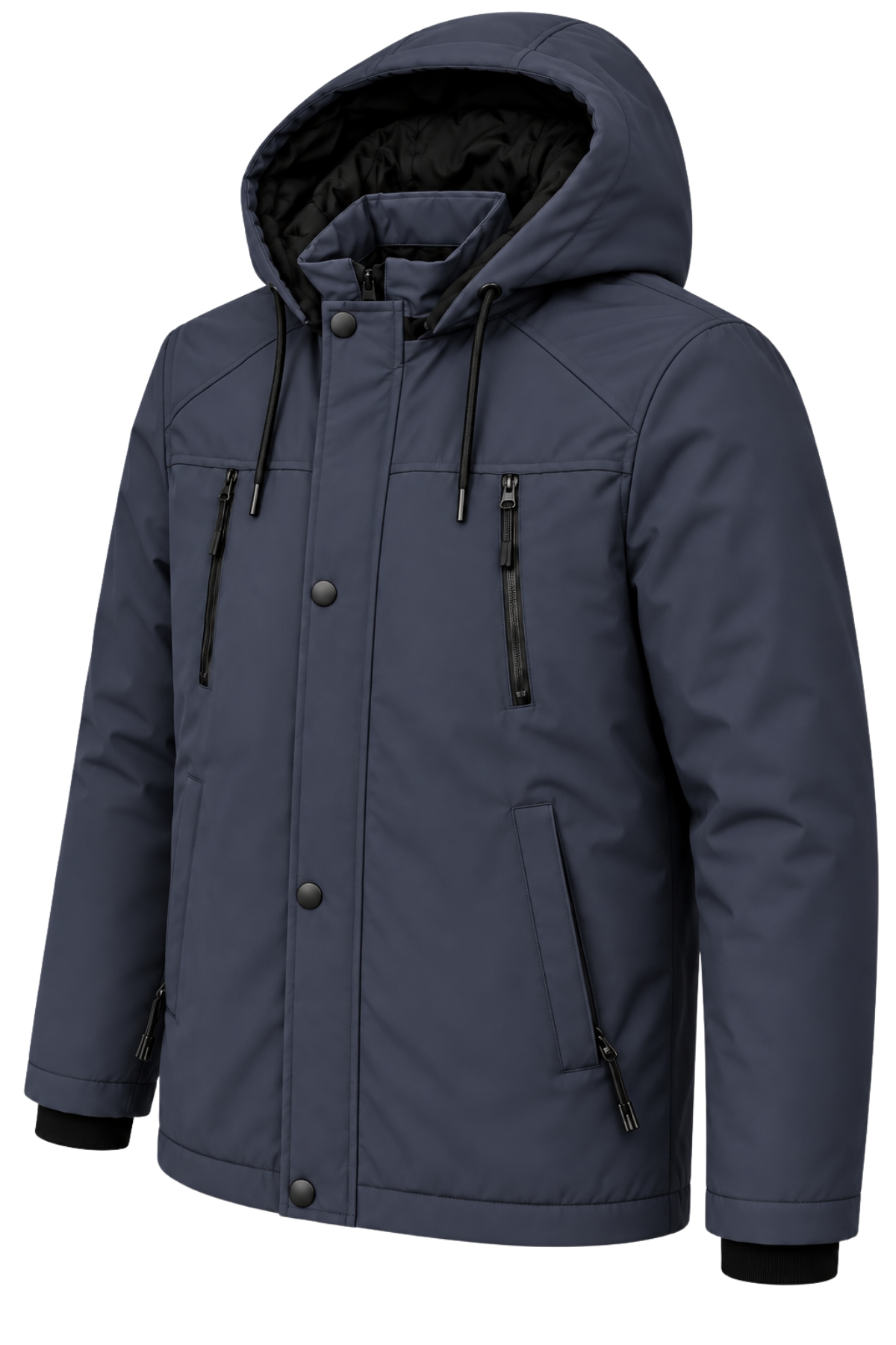 Erkek Lacivert Softshell Mont Kapüşonlu Kışlık Suya Dayanıklı Fermuarlı Cepli Outdoor Mont