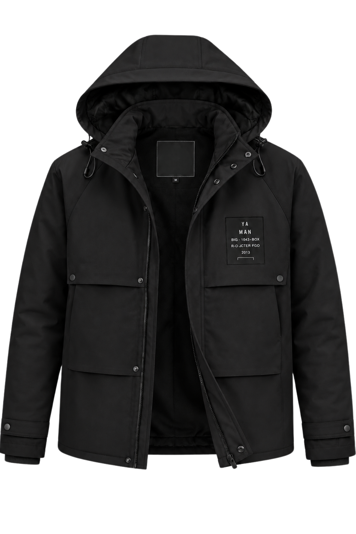 Erkek Siyah Kapüşonlu Kışlık Mont Suya Dayanıklı Çok Cepli Outdoor Mont&Kaban
