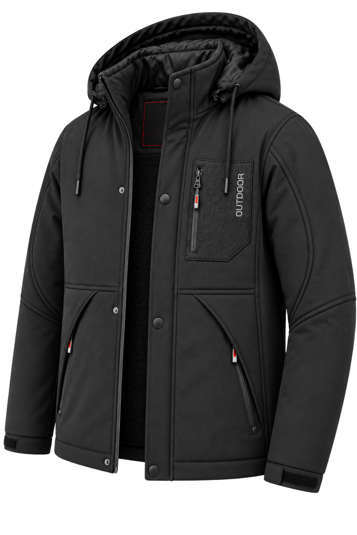 Erkek Siyah Kapüşonlu Kışlık Softshell Suya Dayanıklı Fermuarlı Cepli Outdoor Mont