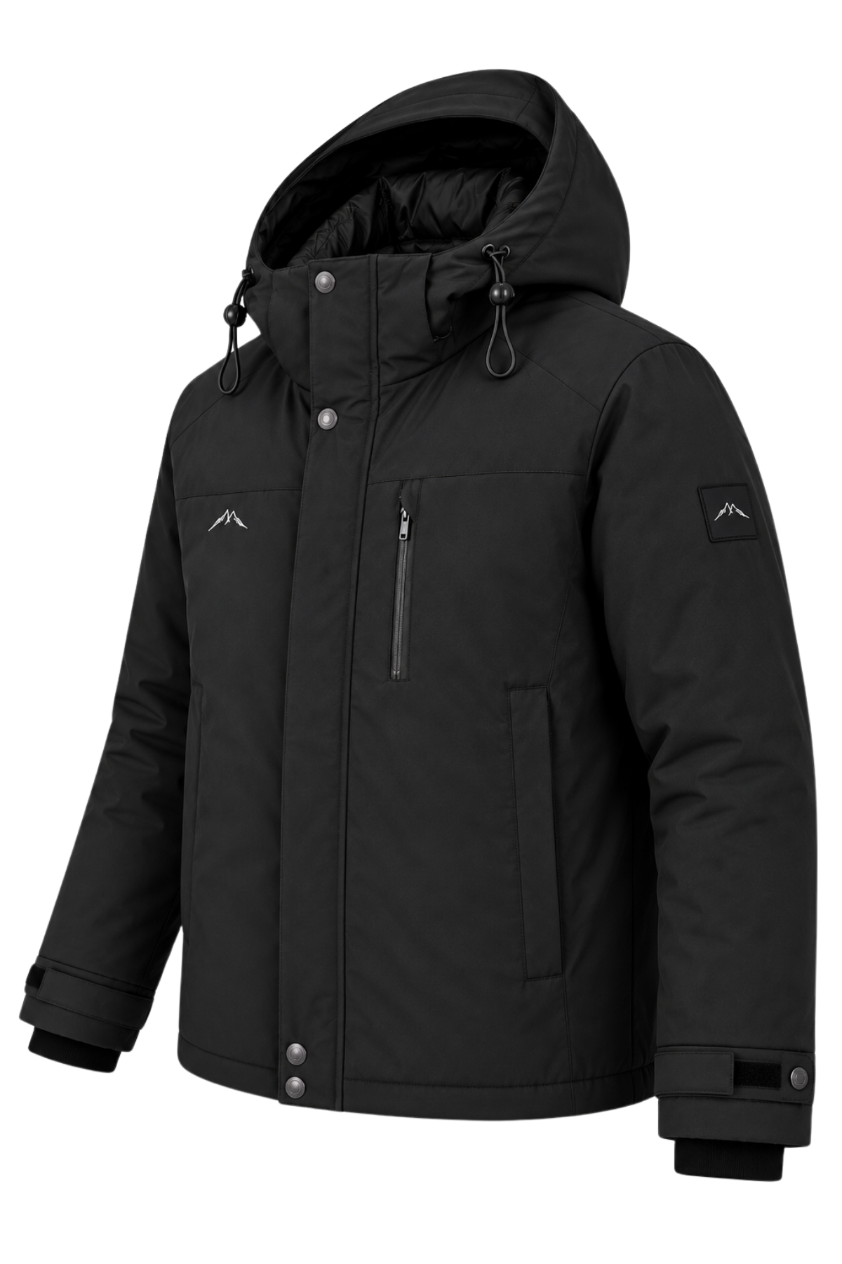 Erkek Siyah Kapüşonlu Kışlık Softshell Suya Dayanıklı Fermuarlı Cepli Outdoor Mont