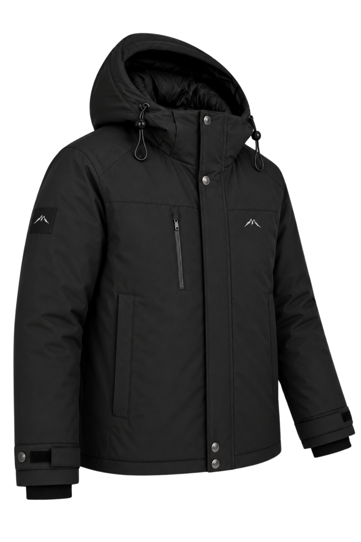 Erkek Siyah Kapüşonlu Kışlık Softshell Suya Dayanıklı Fermuarlı Cepli Outdoor Mont