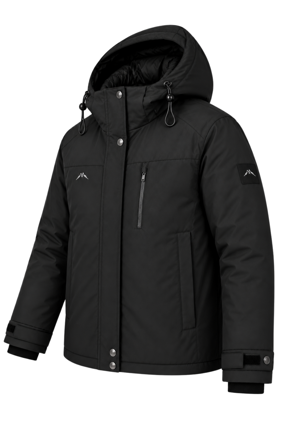 Erkek Siyah Kışlık Mont Kapüşonlu Suya Dayanıklı Fermuarlı Çok Cepli Outdoor Mont&Kaban