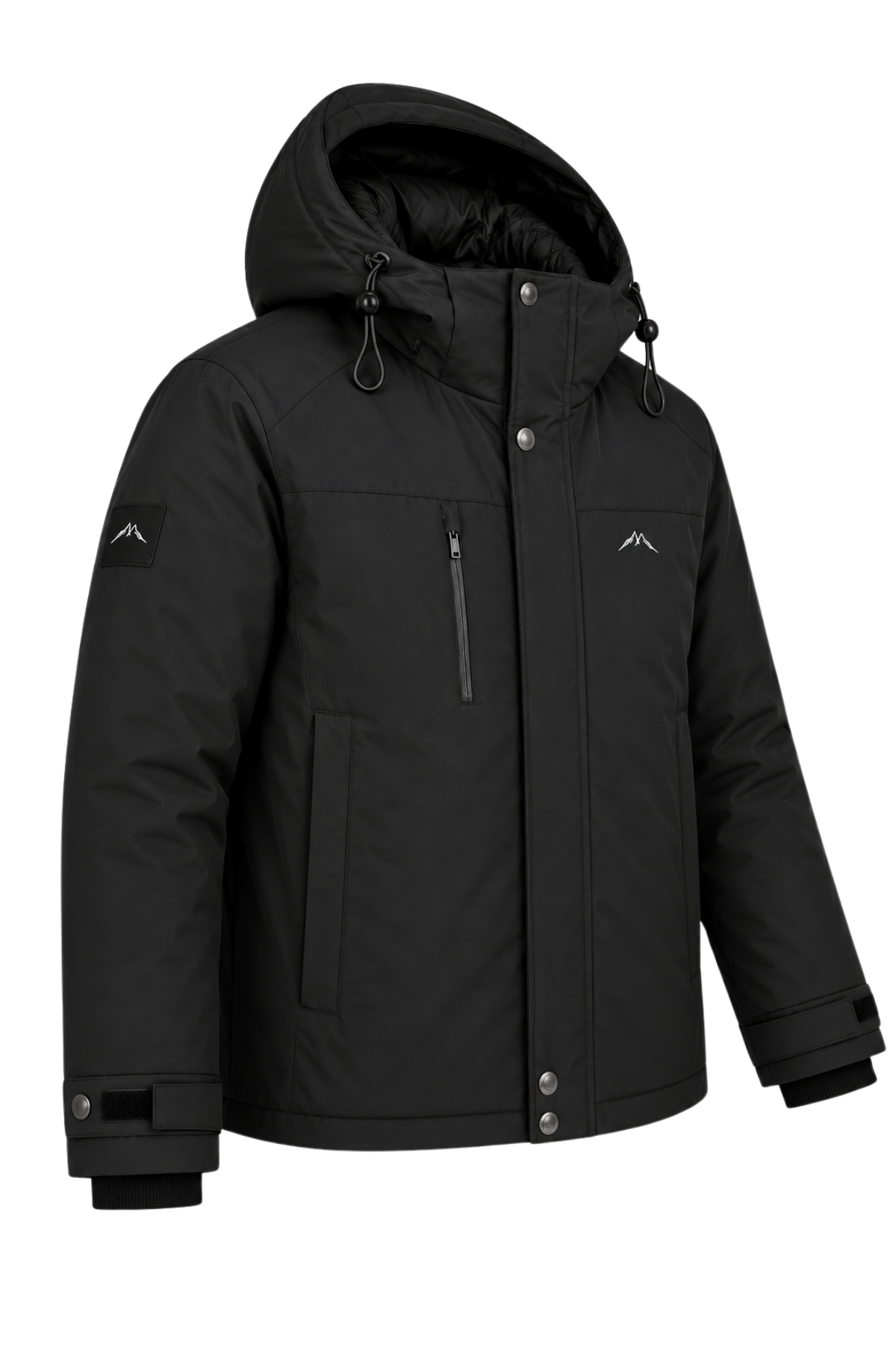 Erkek Siyah Kışlık Mont Kapüşonlu Suya Dayanıklı Fermuarlı Çok Cepli Outdoor Mont&Kaban