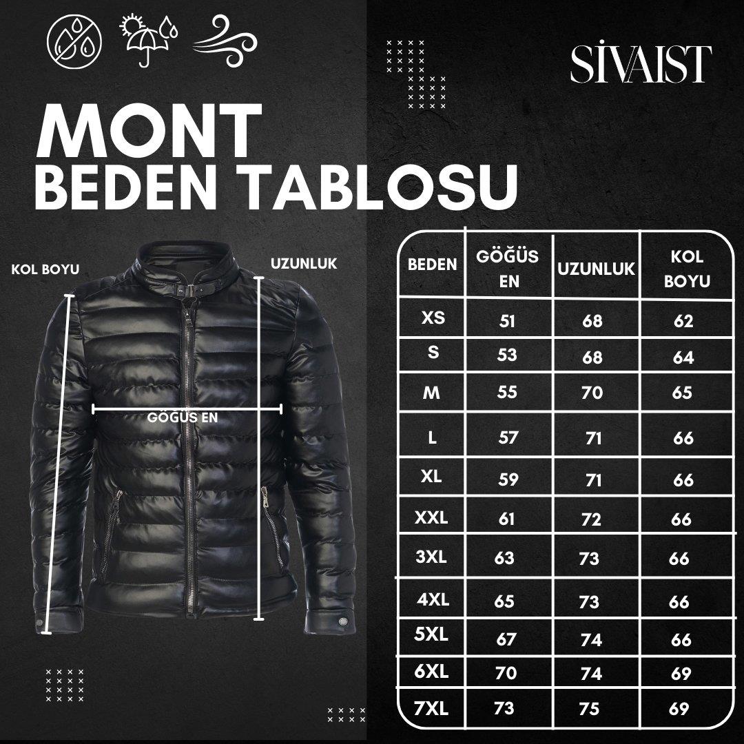 Erkek Siyah Slim Fit İçi Kalın Kürklü Su İtici Şişme Deri Ceket & Mont