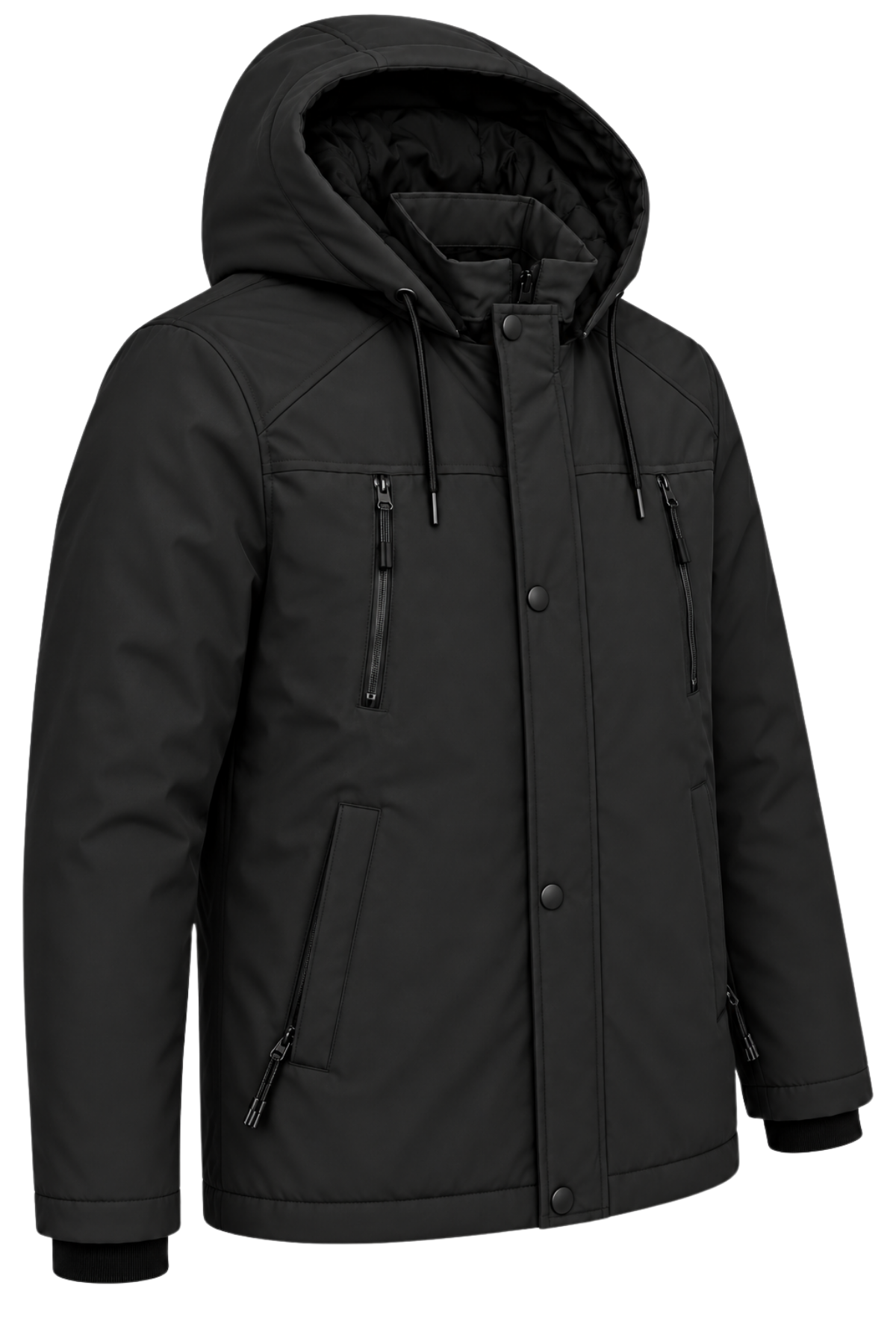 Erkek Siyah Softshell Mont Kapüşonlu Kışlık Suya Dayanıklı Fermuarlı Cepli Outdoor Mont