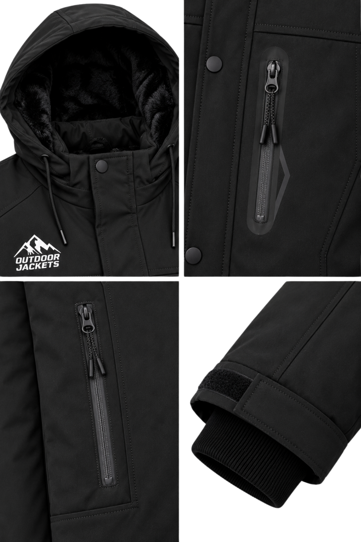 Erkek Siyah Softshell Mont Kapüşonlu Kışlık Suya Dayanıklı Fermuarlı Cepli Outdoor Mont