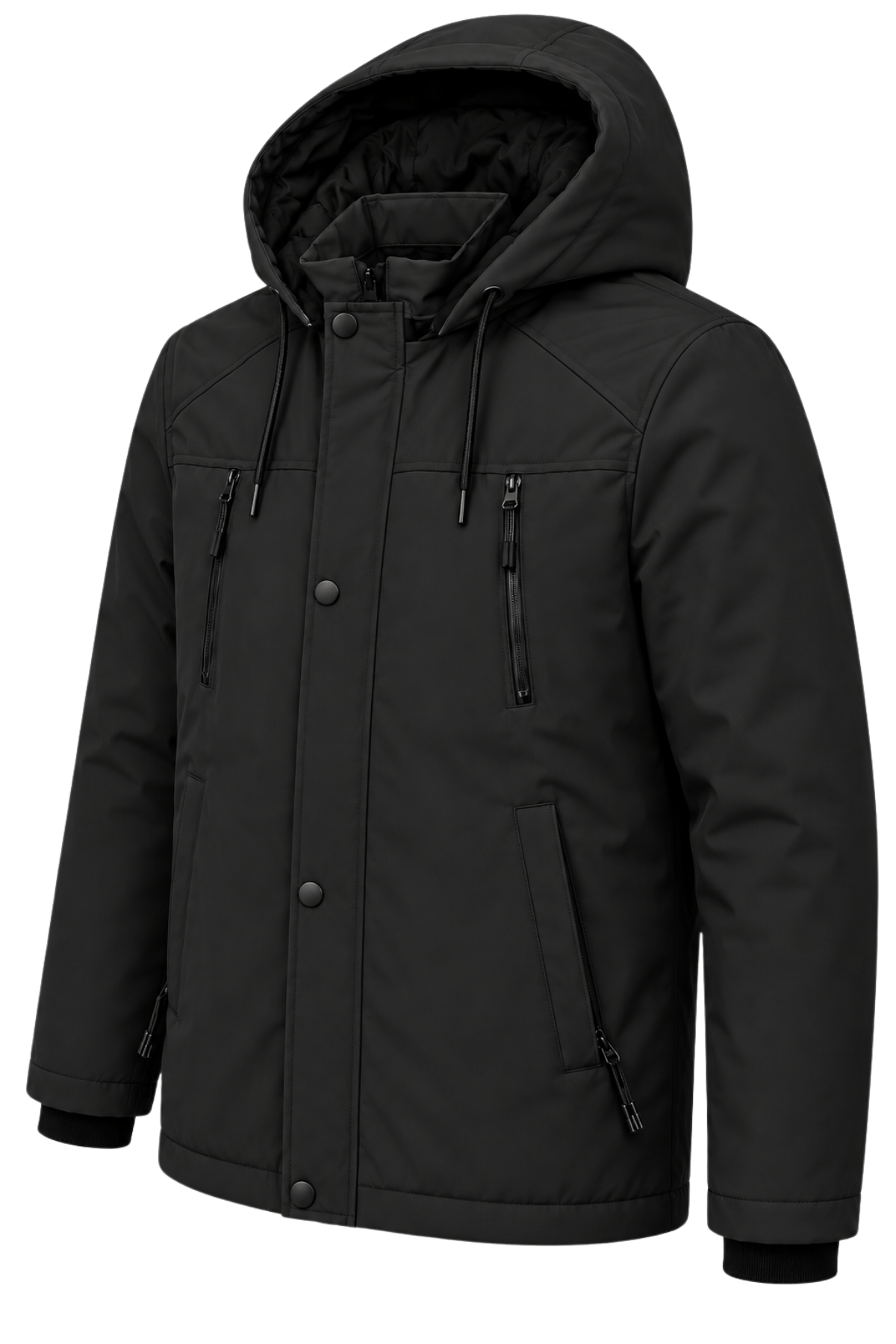 Erkek Siyah Softshell Mont Kapüşonlu Kışlık Suya Dayanıklı Fermuarlı Cepli Outdoor Mont