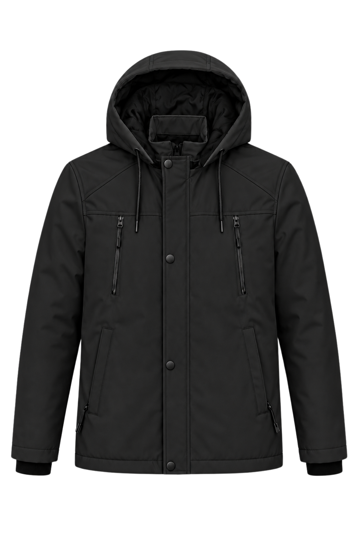 Erkek Siyah Softshell Mont Kapüşonlu Kışlık Suya Dayanıklı Fermuarlı Cepli Outdoor Mont