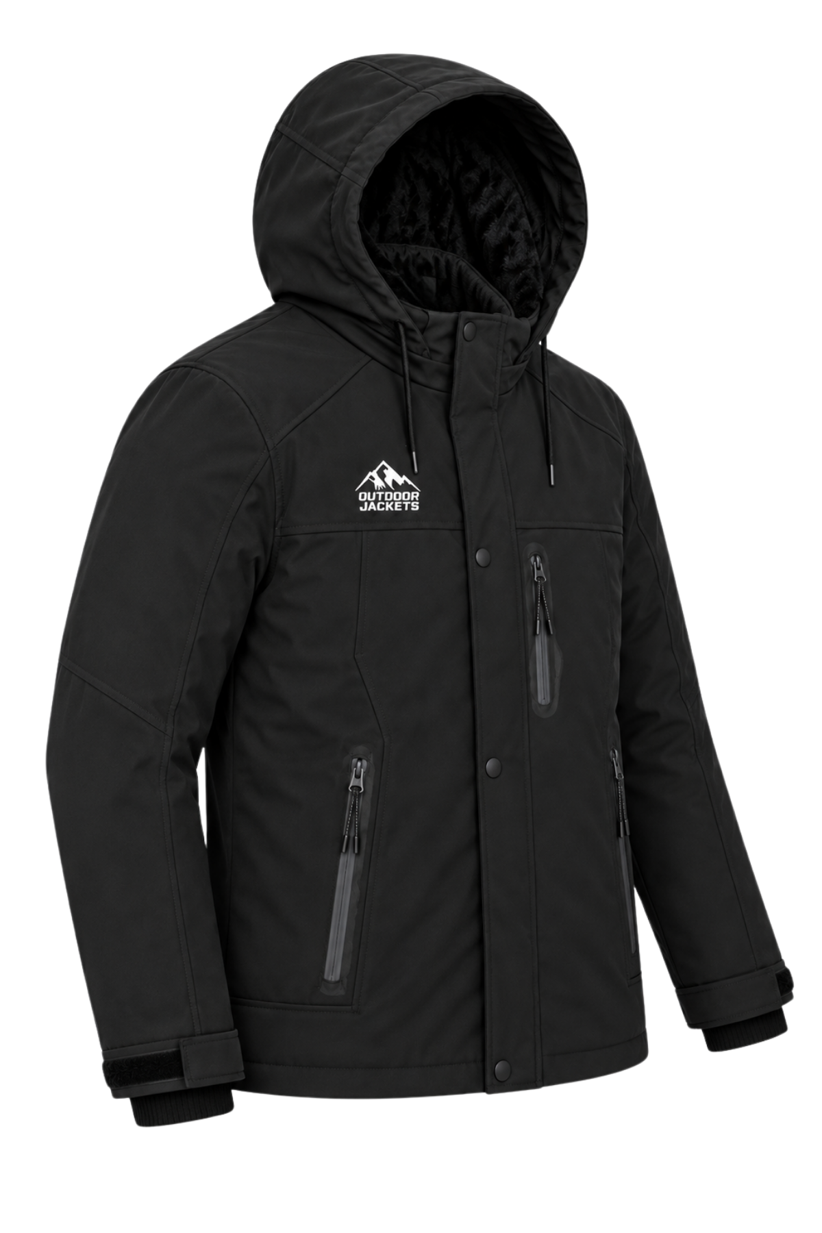Erkek Siyah Softshell Mont Kapüşonlu Kışlık Suya Dayanıklı Fermuarlı Cepli Outdoor Mont