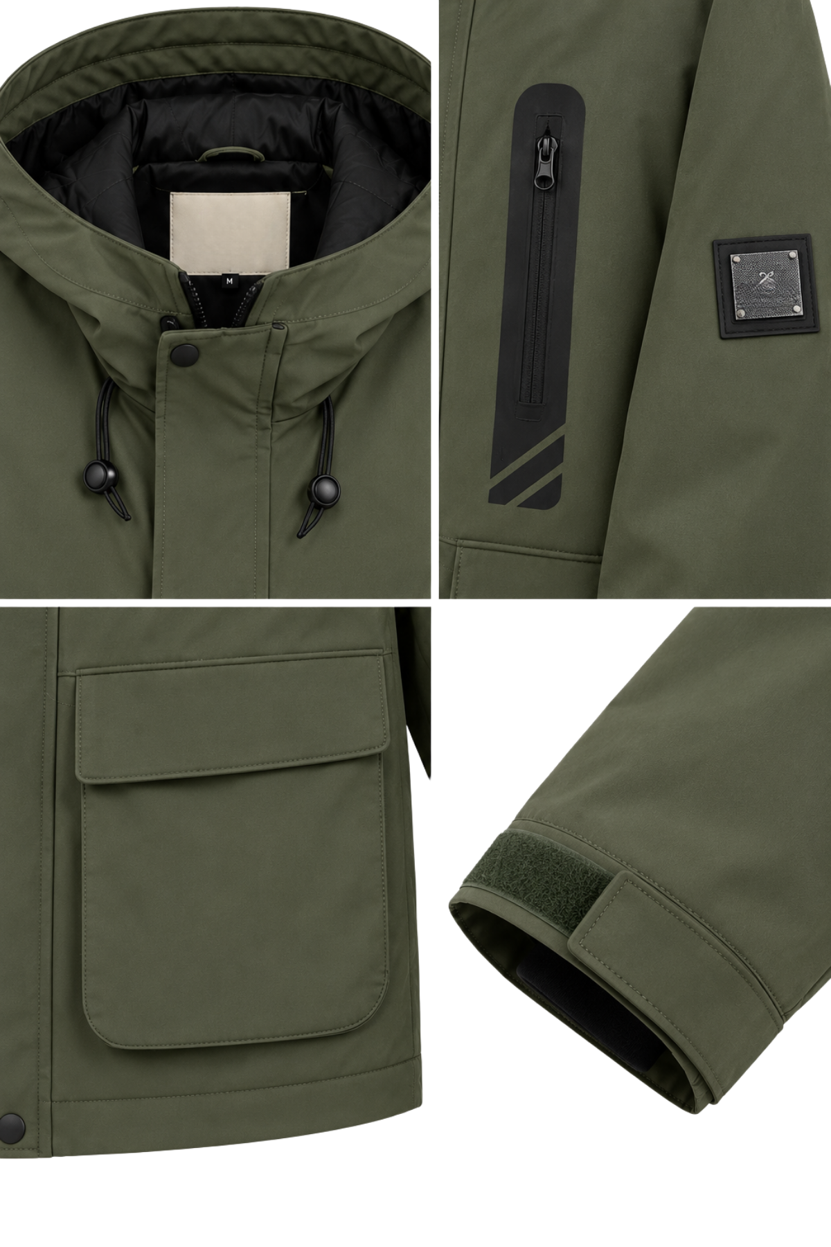 Erkek Yeşil Kışlık Mont Kapüşonlu Suya Dayanıklı Fermuarlı Çok Cepli Outdoor Mont&Kaban