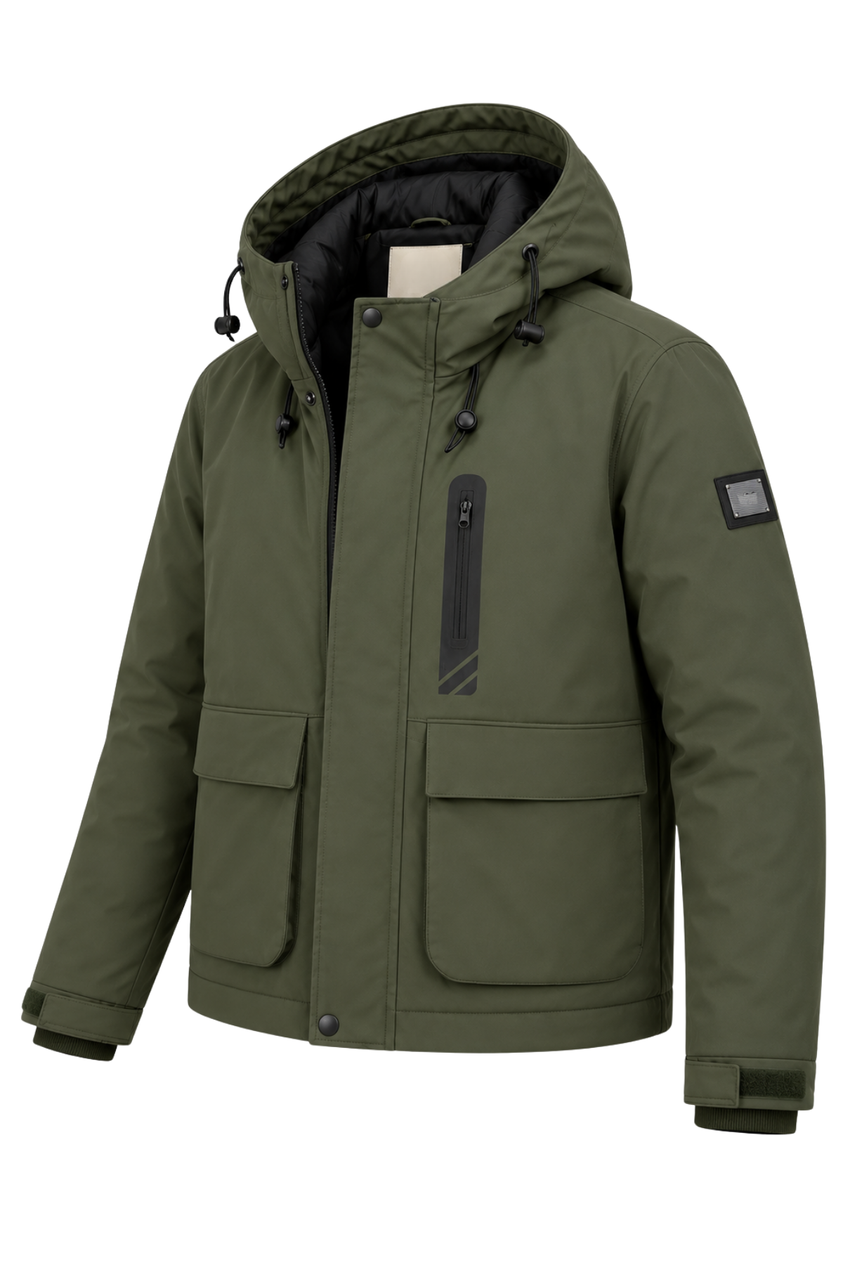 Erkek Yeşil Kışlık Mont Kapüşonlu Suya Dayanıklı Fermuarlı Çok Cepli Outdoor Mont&Kaban