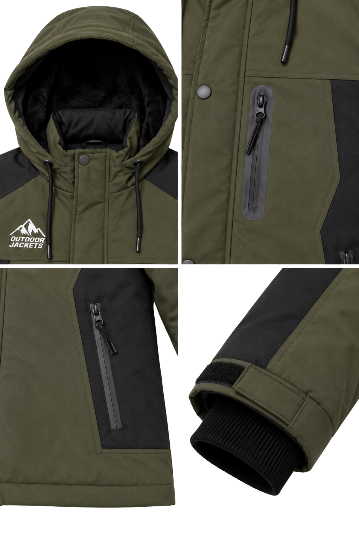 Erkek Yeşil Softshell Mont Kapüşonlu Kışlık Suya Dayanıklı Fermuarlı Cepli Outdoor Mont