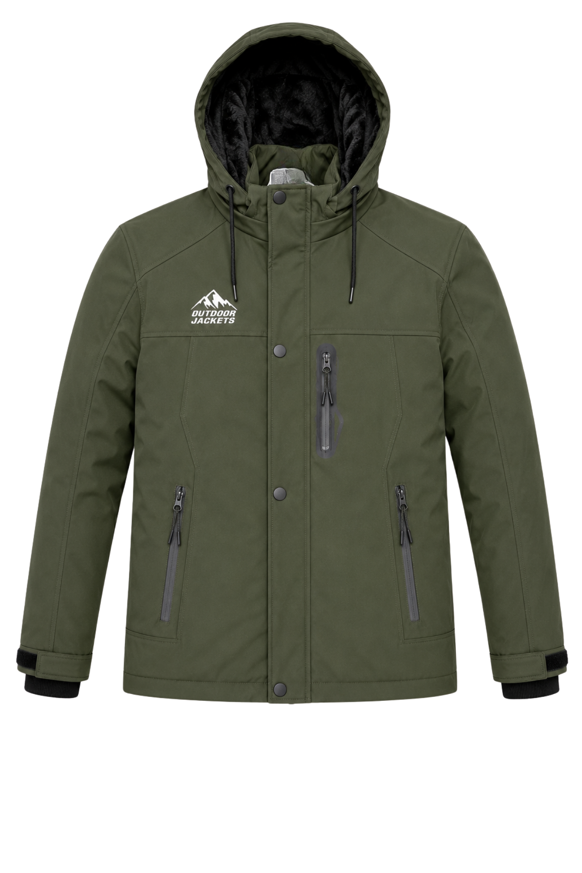 Erkek Yeşil Softshell Mont Kapüşonlu Kışlık Suya Dayanıklı Fermuarlı Cepli Outdoor Mont
