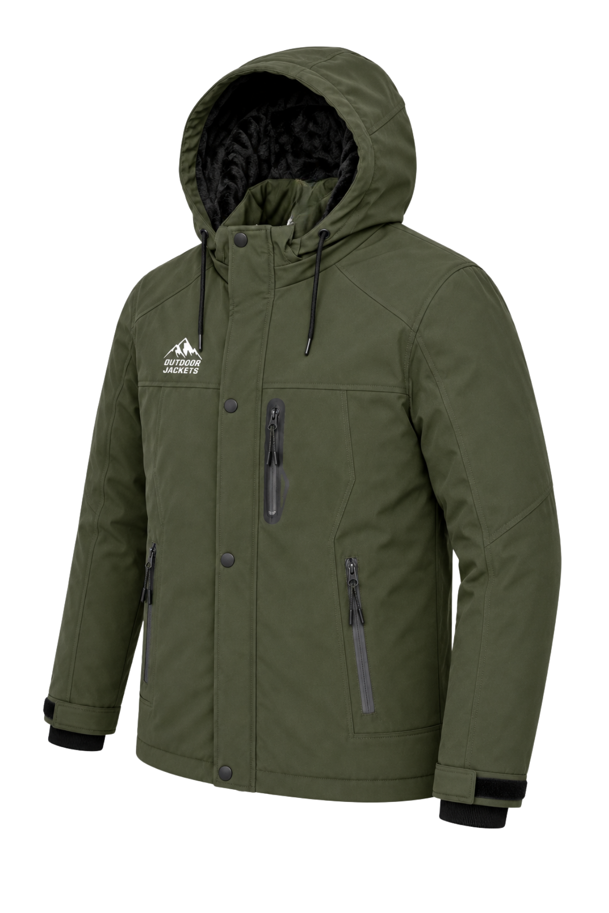 Erkek Yeşil Softshell Mont Kapüşonlu Kışlık Suya Dayanıklı Fermuarlı Cepli Outdoor Mont