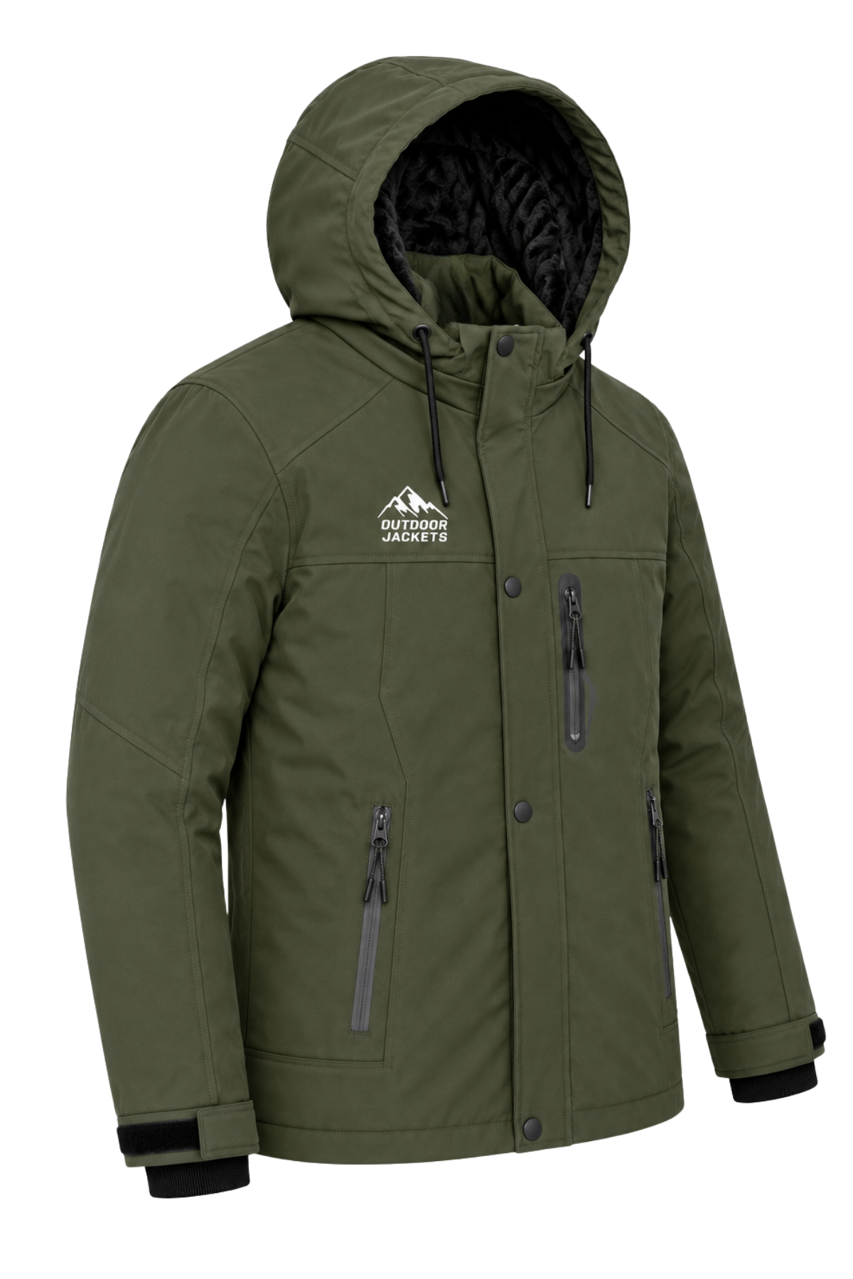 Erkek Yeşil Softshell Mont Kapüşonlu Kışlık Suya Dayanıklı Fermuarlı Cepli Outdoor Mont