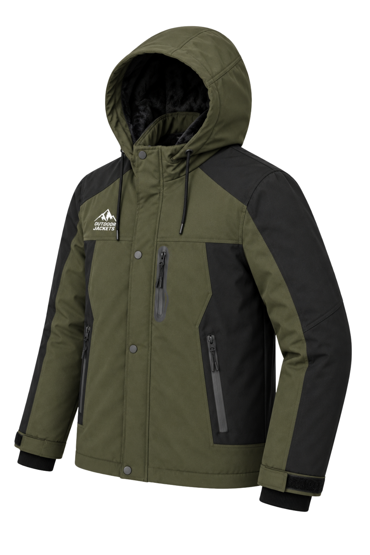 Erkek Yeşil Softshell Mont Kapüşonlu Kışlık Suya Dayanıklı Fermuarlı Cepli Outdoor Mont