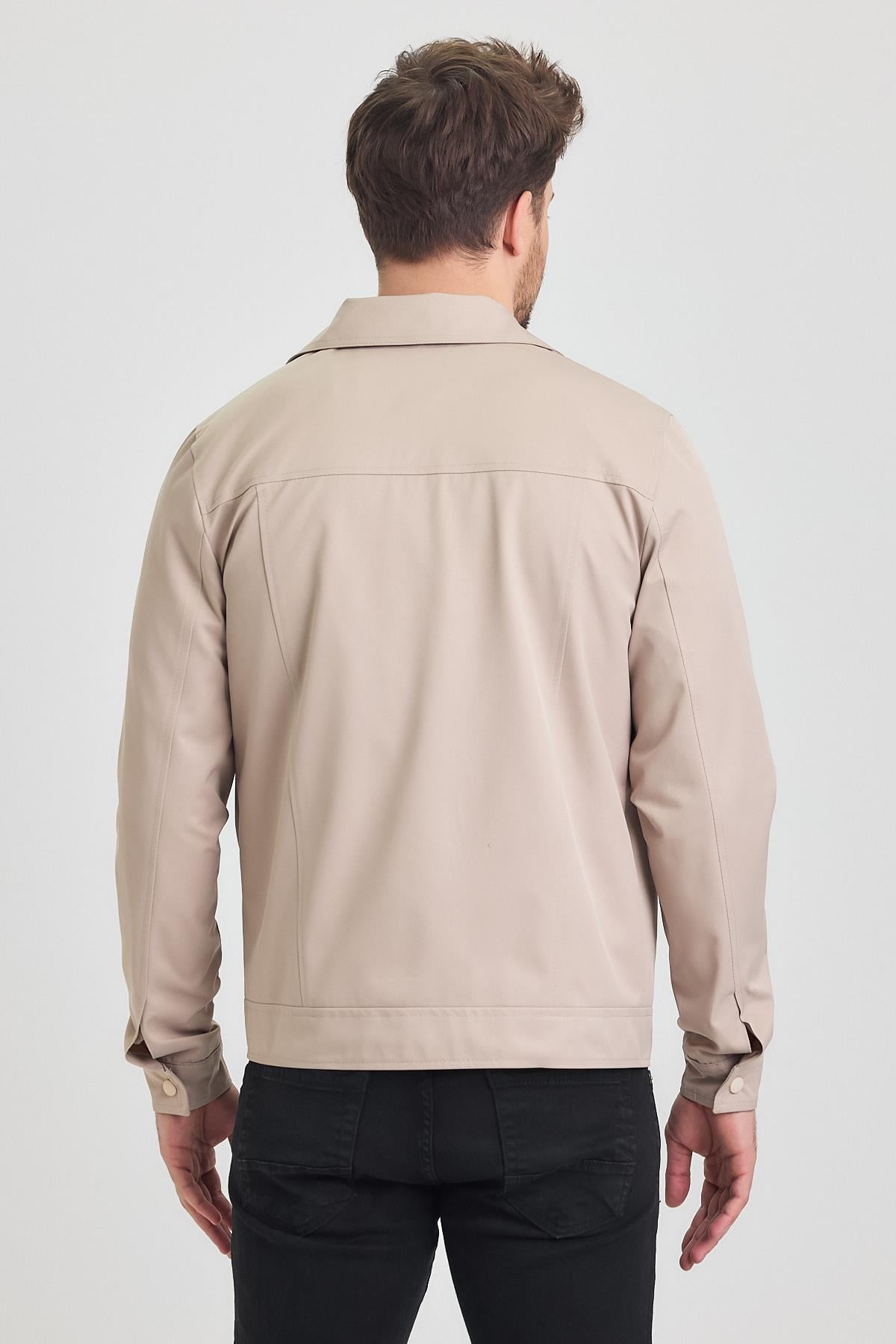 Krem Erkek Pamuk Polyester Karışımlı Su Ve Rüzgar Geçirmez Mevsimlik&Yazlık Mont