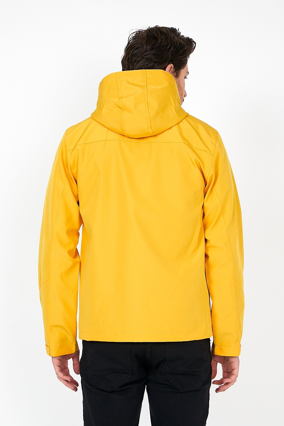 YENİ SEZON ERKEK SARI SOFTSHELL KAPÜŞONLU İÇ CEPLİ SU VE RÜZGAR GEÇİRMEZ MEVSİMLİK&YAZLIK MONT
