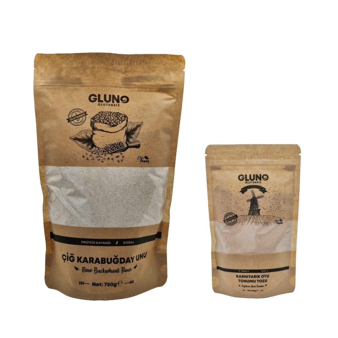 Gluno Glutensiz Çiğ Karabuğday Unu 750g-Psyllium 100g Set