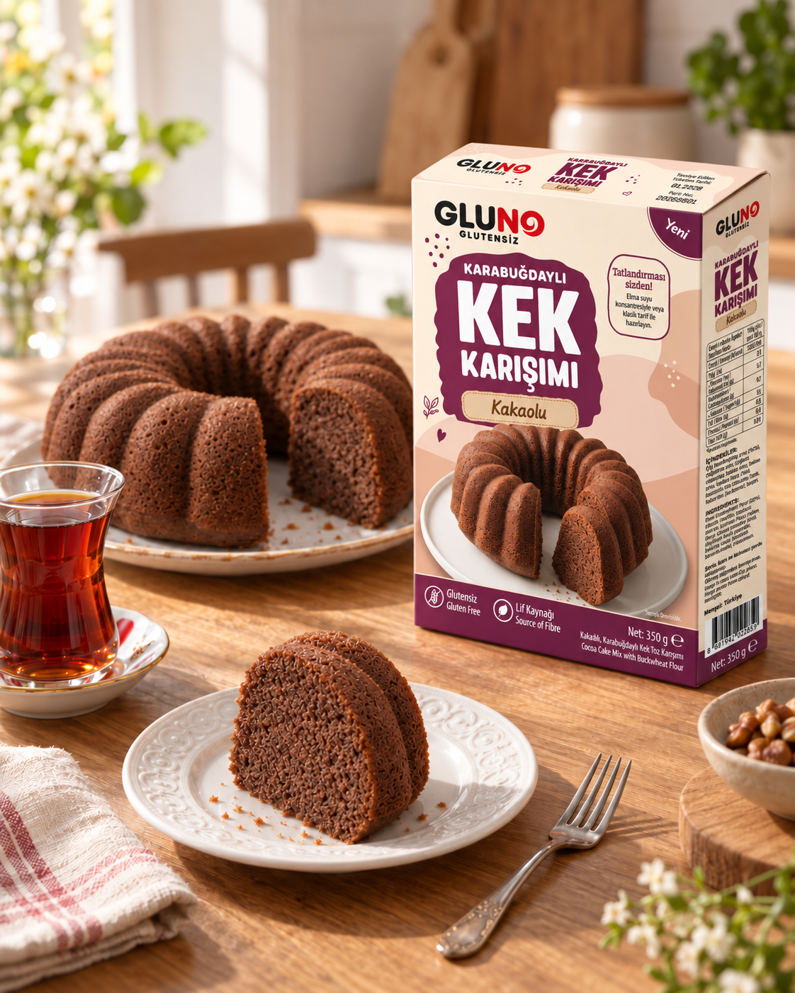 Gluno Glutensiz Karabuğdaylı Kakaolu Kek Karışımı 350g