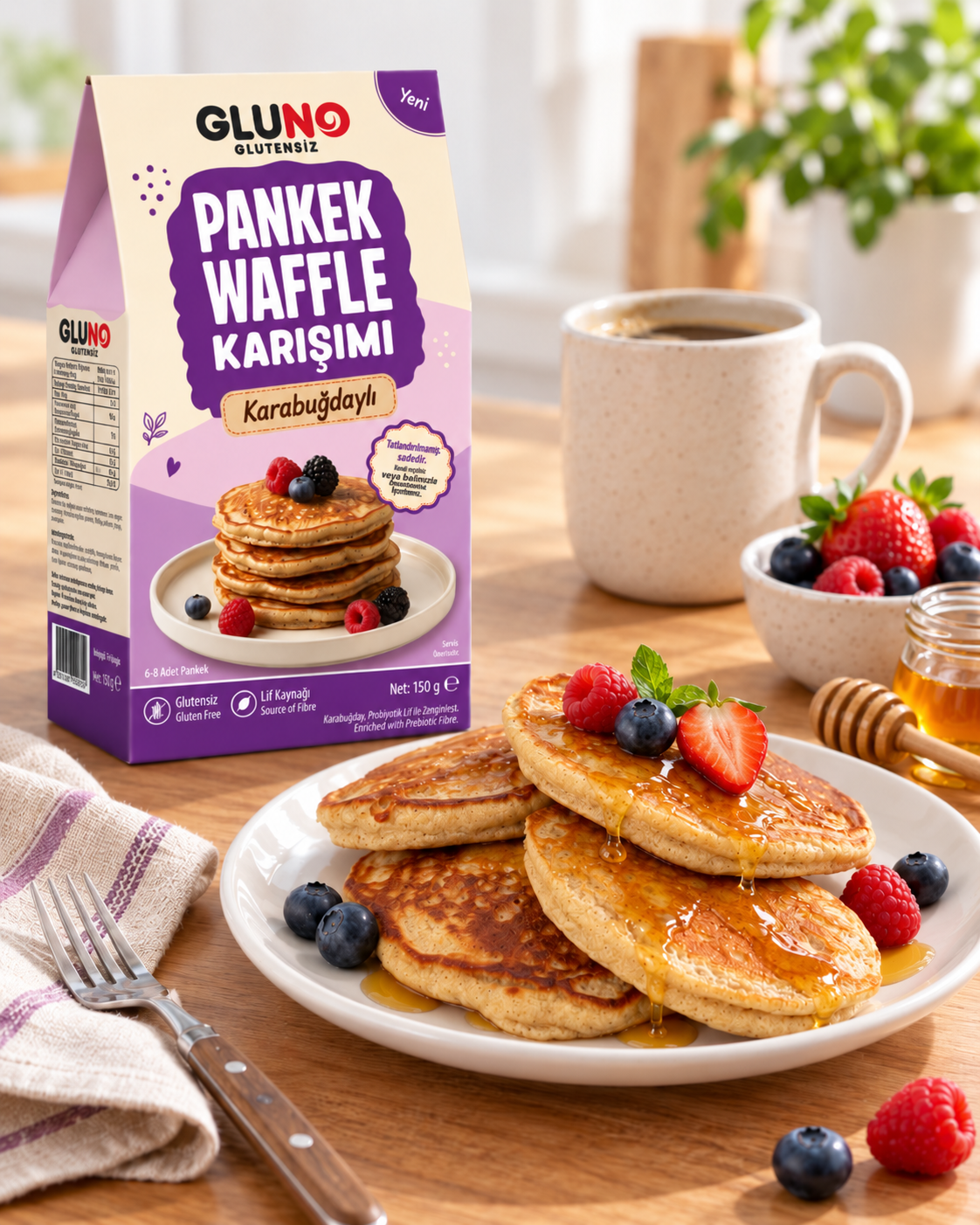 Gluno Glutensiz Karabuğdaylı Pankek-Waffle Karışımı 150g