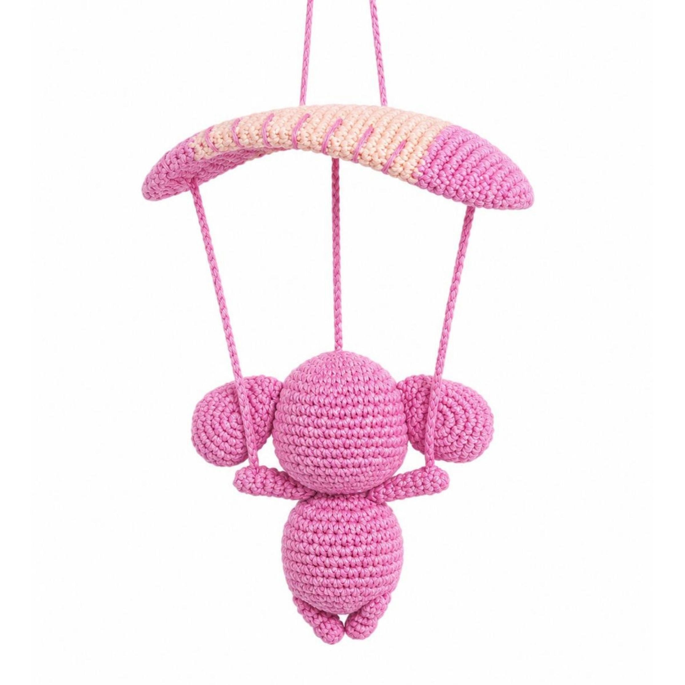 Amigurumi Paraşütlü Pembe Fil Araba Süsü