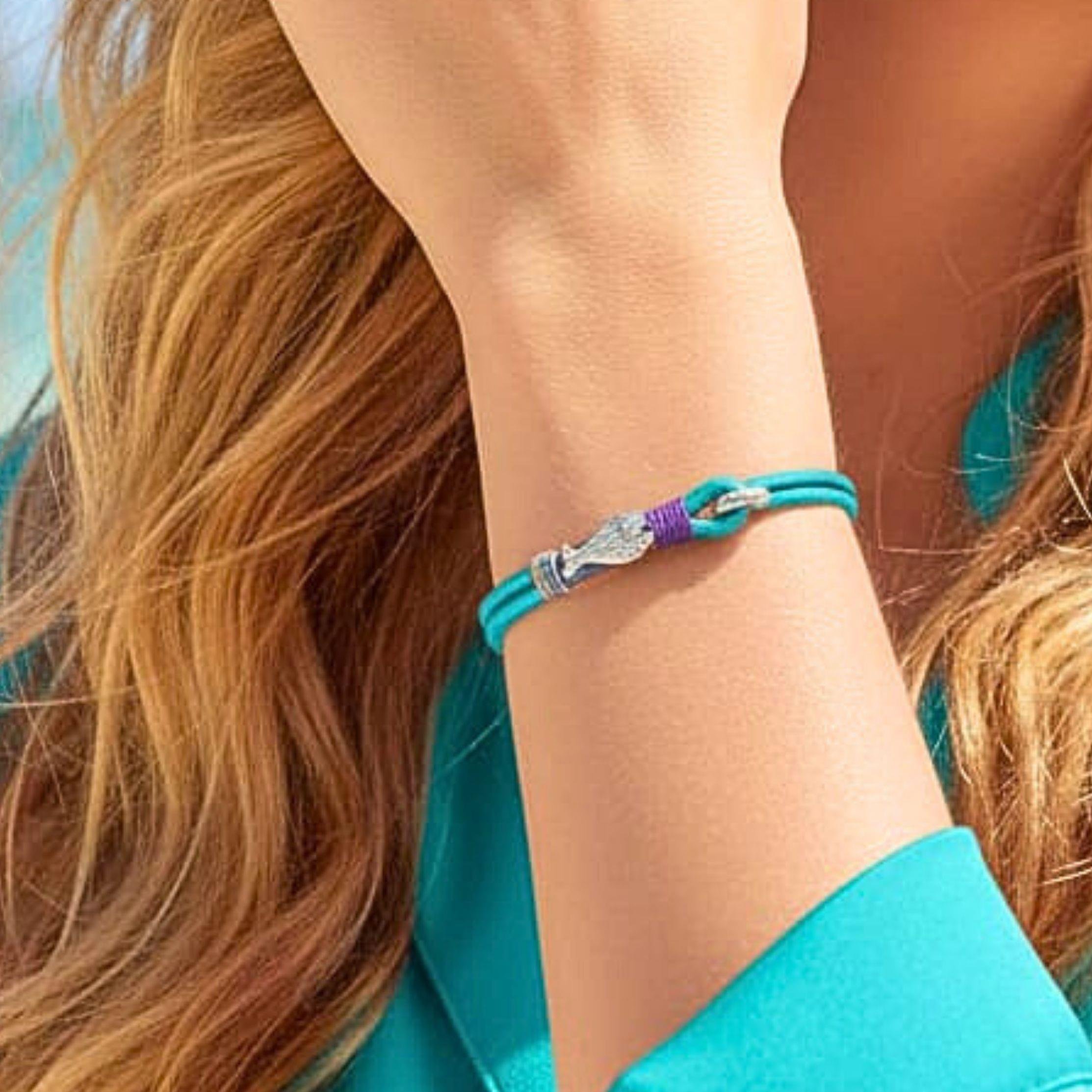 Balıklı Turkuaz Deri Bileklik