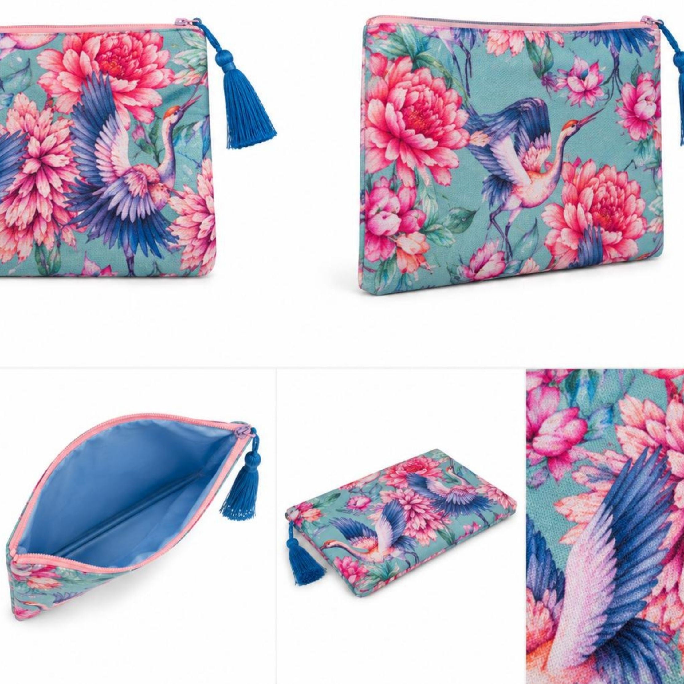 Çiçekli Turkuaz Clutch
