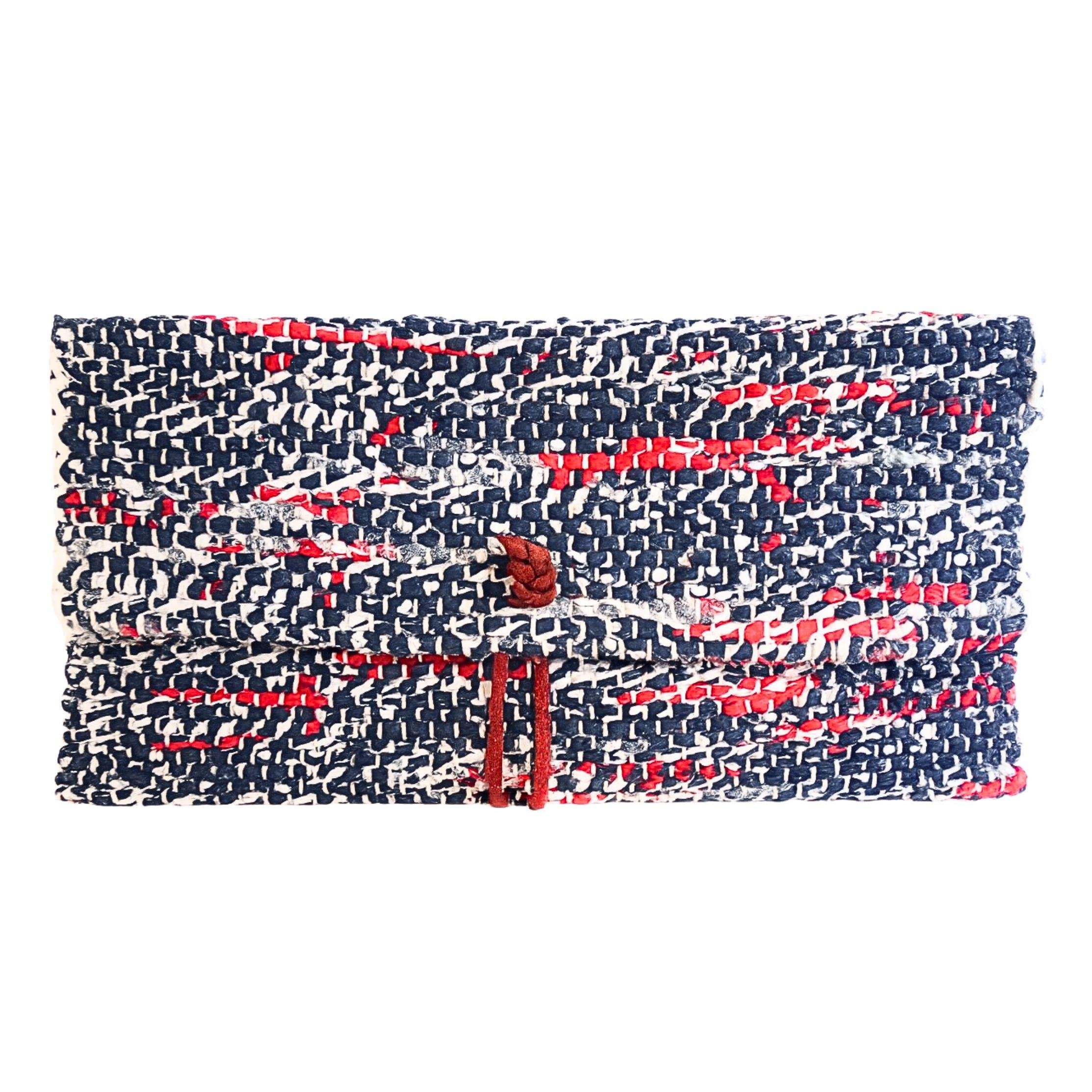 Dolamalı  Mavi/ Kkırmızı  Clutch  Çanta  