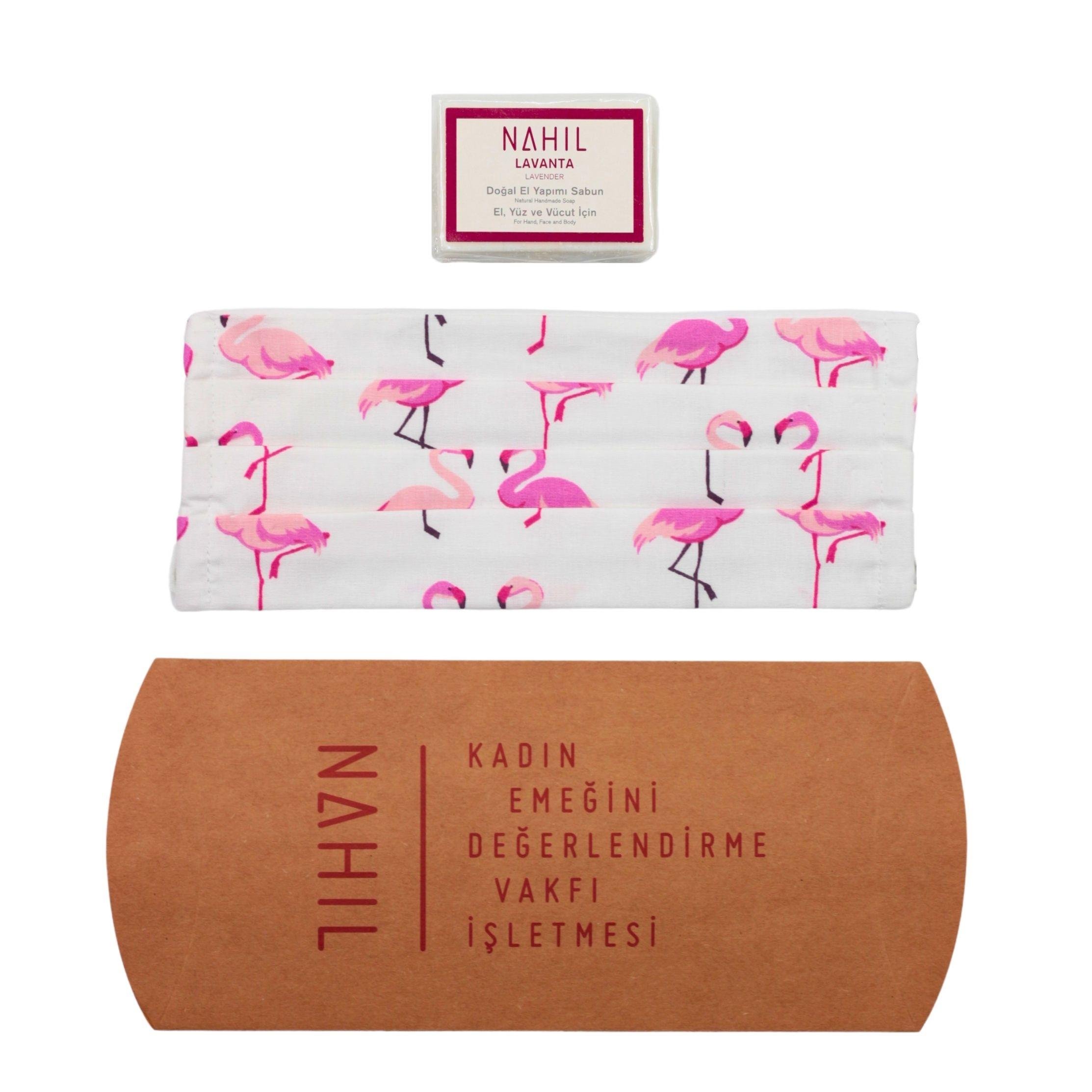 Flamingo Desenli Yıkanabilir Bez Maske ve Sabun Set