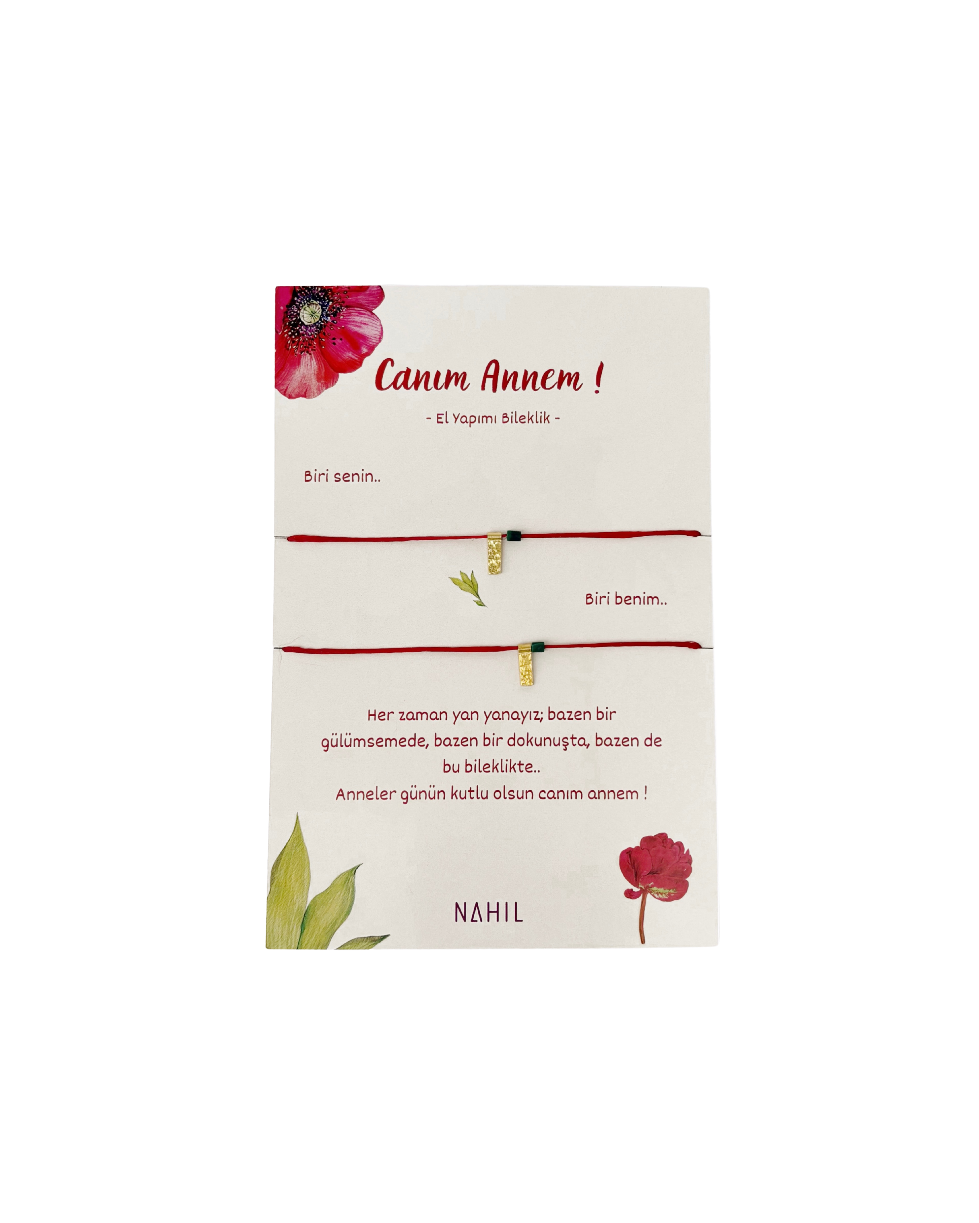 GÜMÜŞ KIRMIZI ANNE ÇOÇUK EL YAPIMI İKİLİ BİLEKLİK