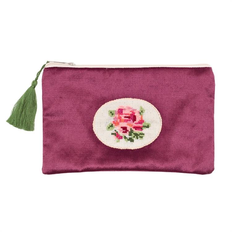 Kadife Kanaviçe Makyaj Çantası